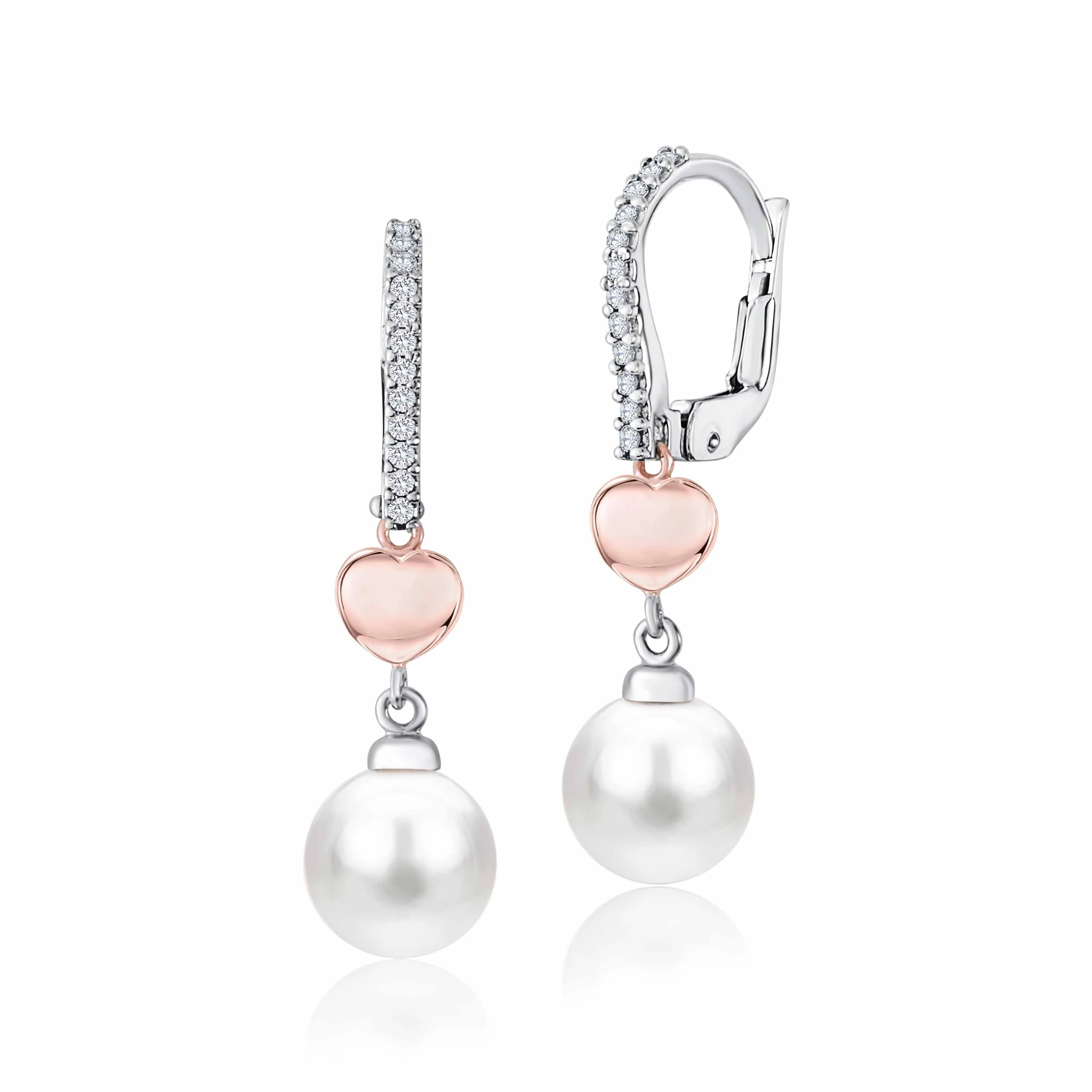 14K White Gold Pearl Dangle Earrings