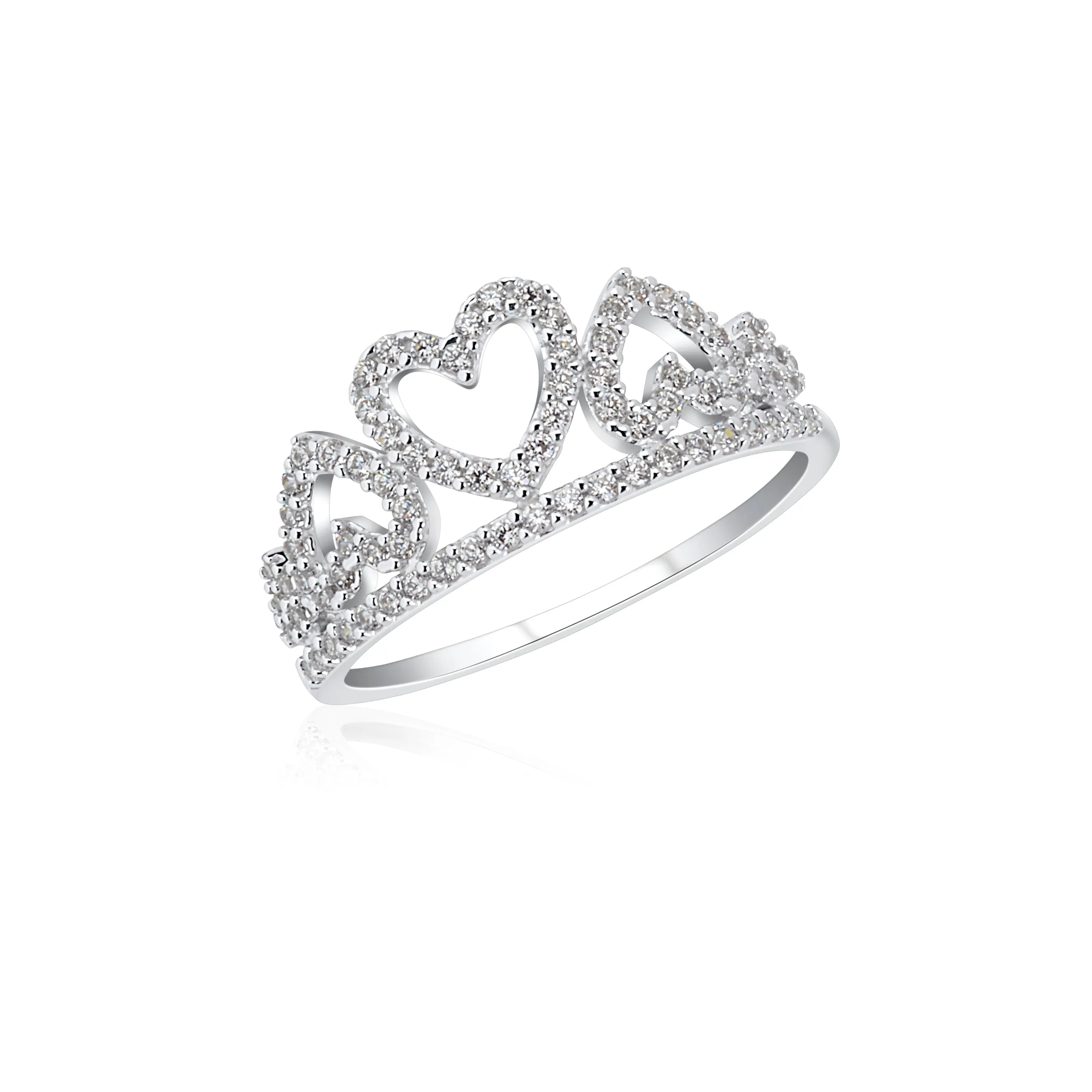 UNICORNJ 14K White Gold Heart Tiara Ring with CZ's - Italy