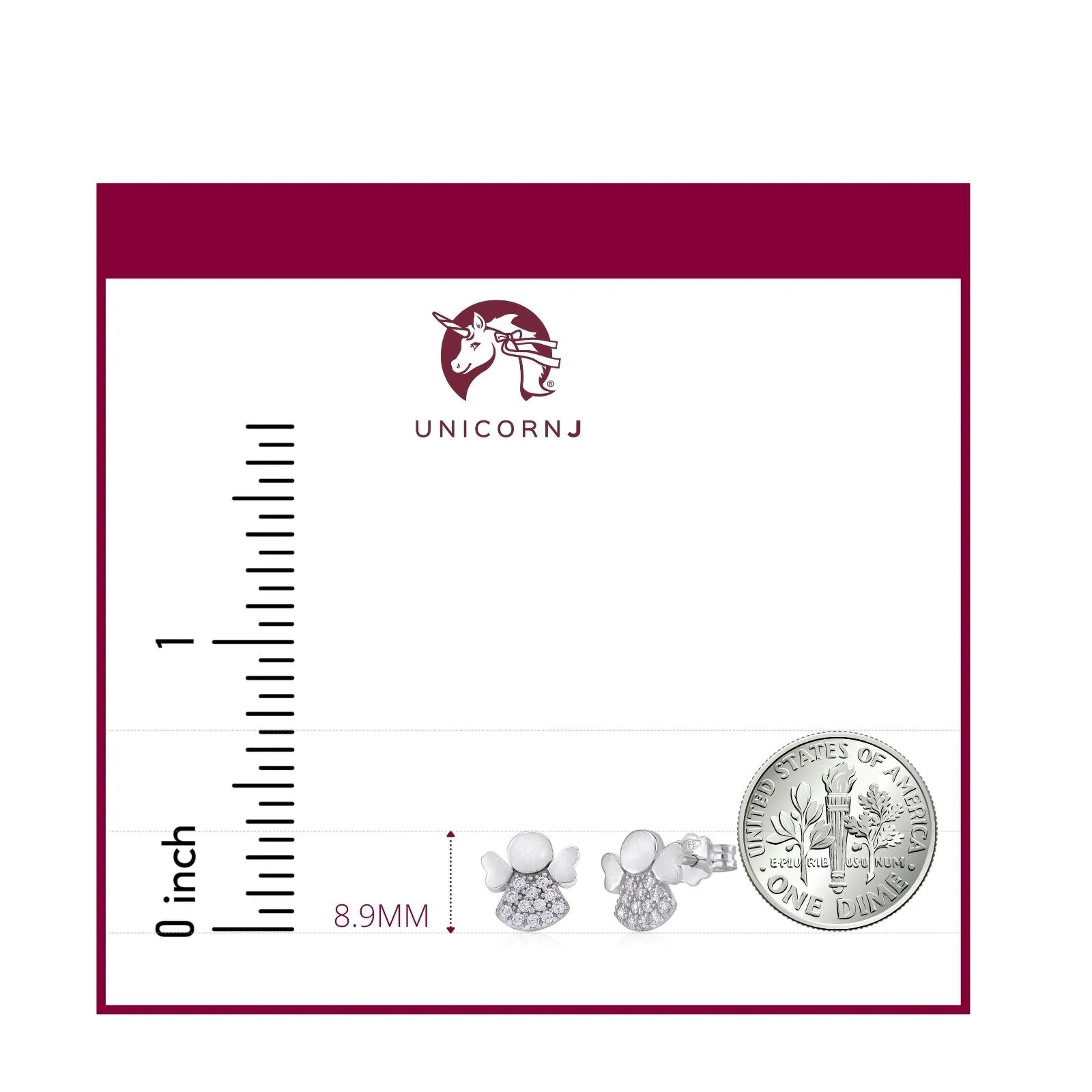 UNICORNJ Large Guardian Angel 14K White Gold Post Stud Earrings with CZ's and Heart-Shaped Wings - Italy