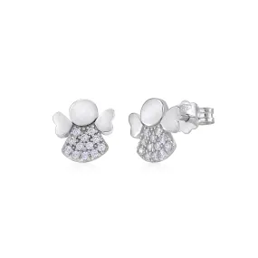 UNICORNJ Large Guardian Angel 14K White Gold Post Stud Earrings with CZ's and Heart-Shaped Wings - Italy