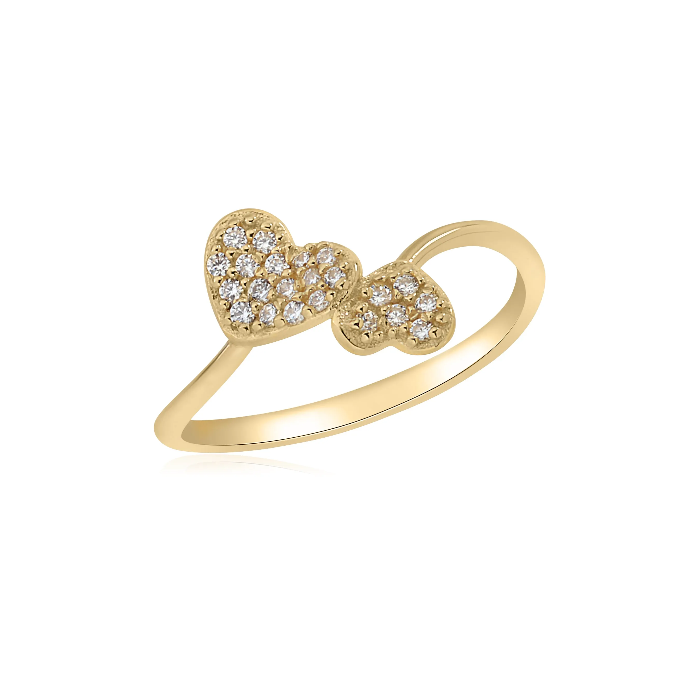 14K Gold Heart CZ Bypass Ring