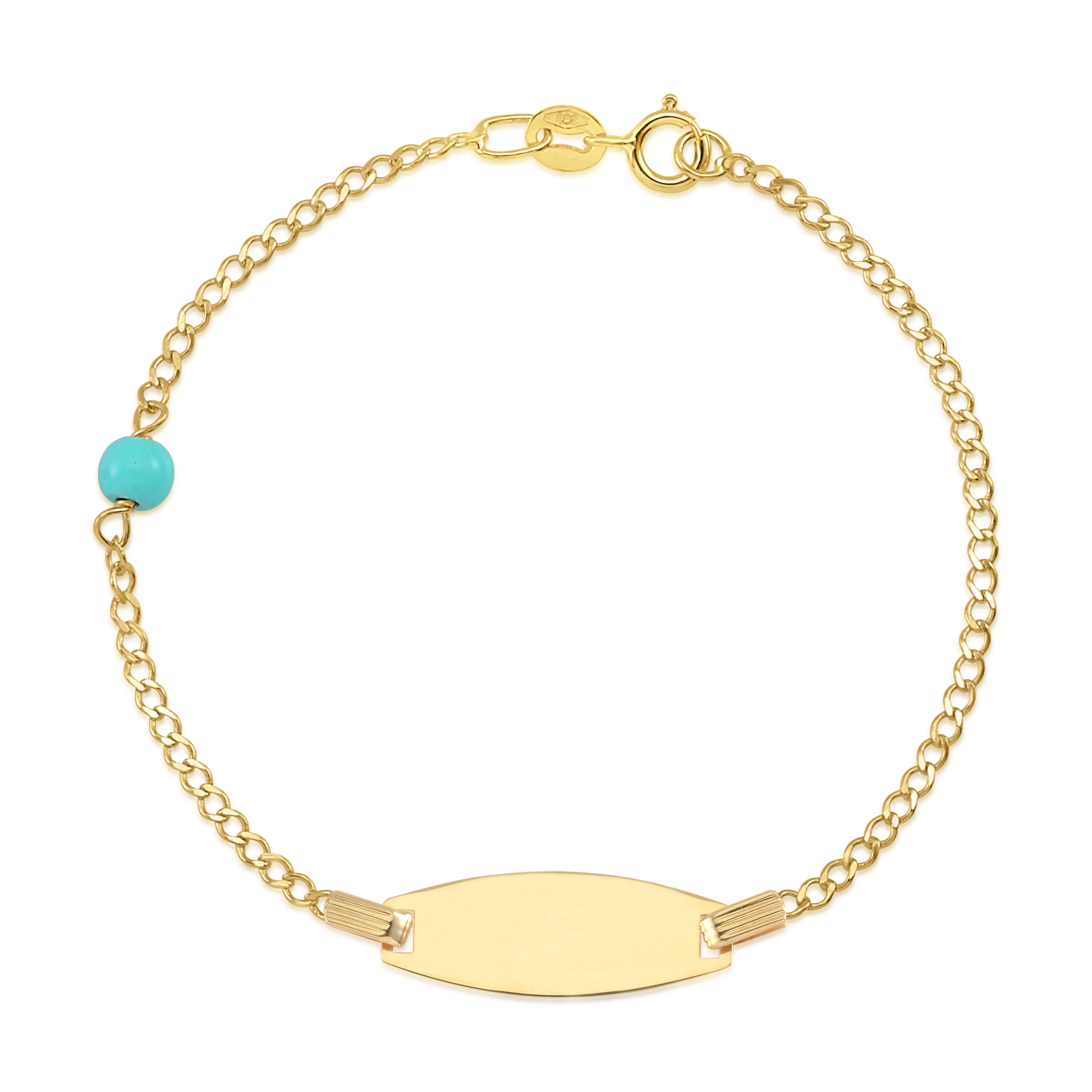 Unicornj 14K ID Bracelet Beaded Curb Chain