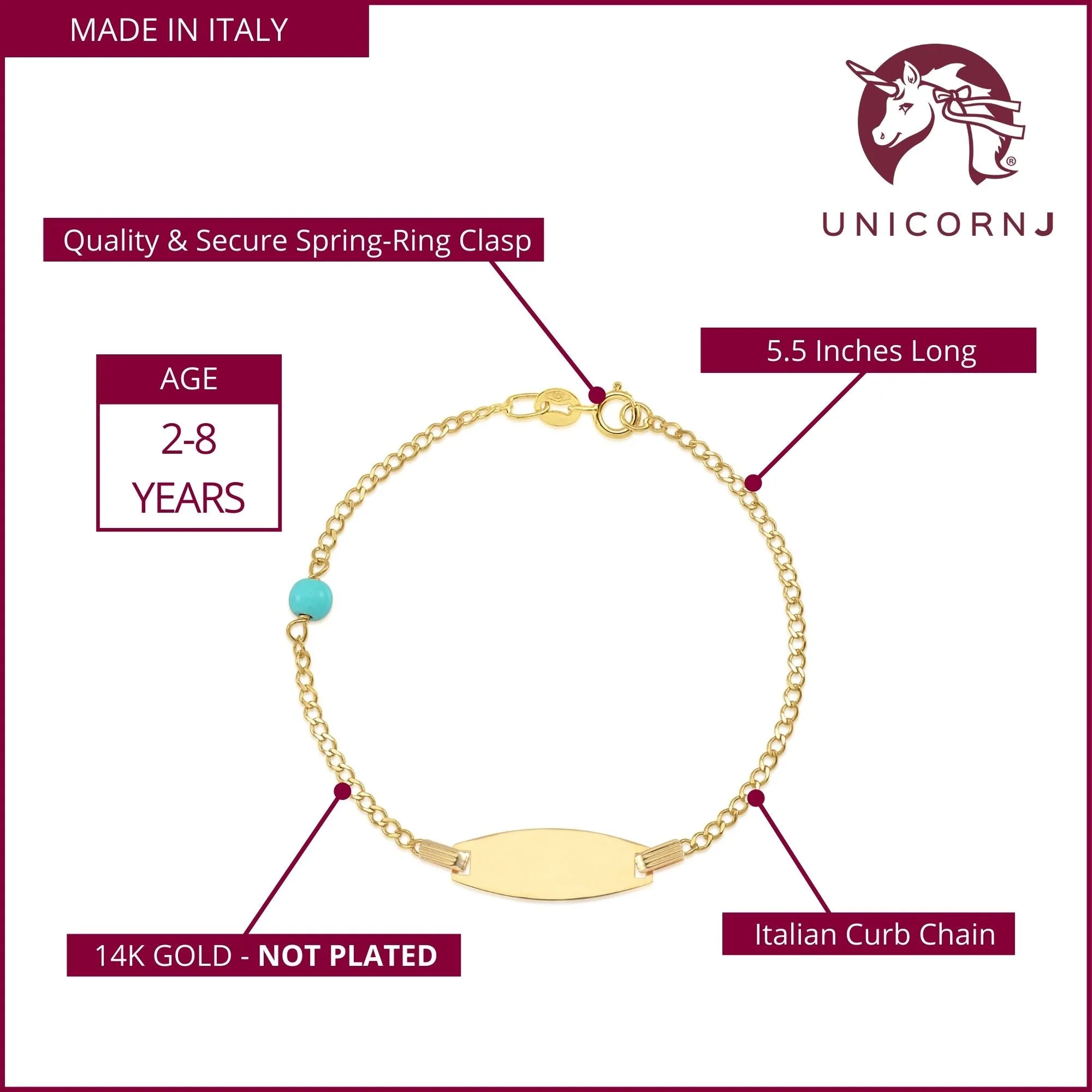 Unicornj 14K ID Bracelet Beaded Curb Chain