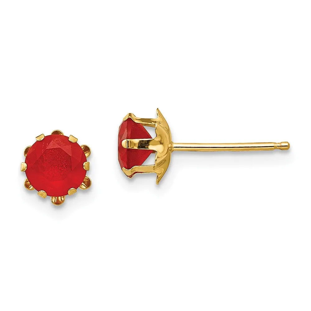 5mm Synthetic Ruby Birthstone Gold Stud Earrings for Kids