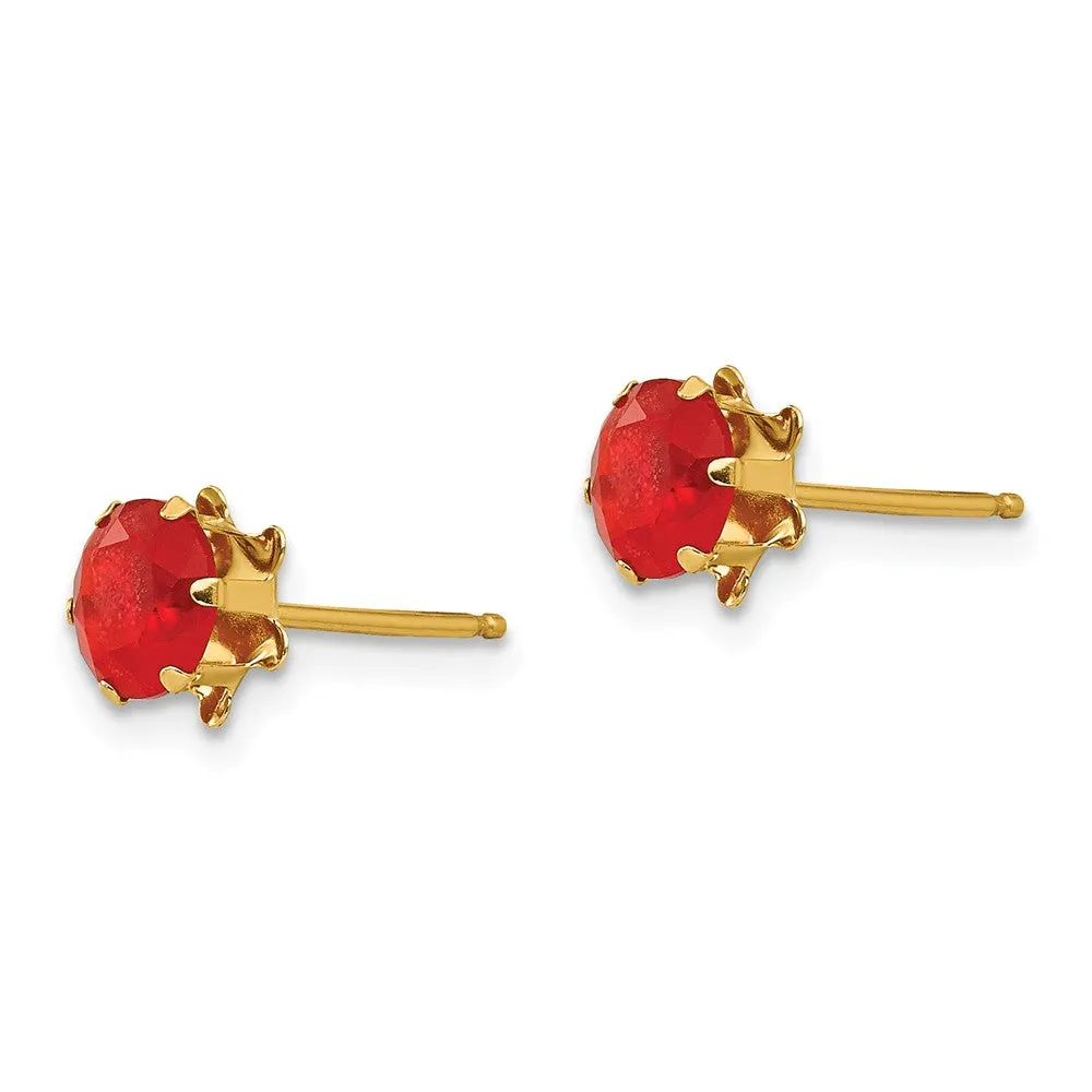 5mm Synthetic Ruby Birthstone Gold Stud Earrings for Kids