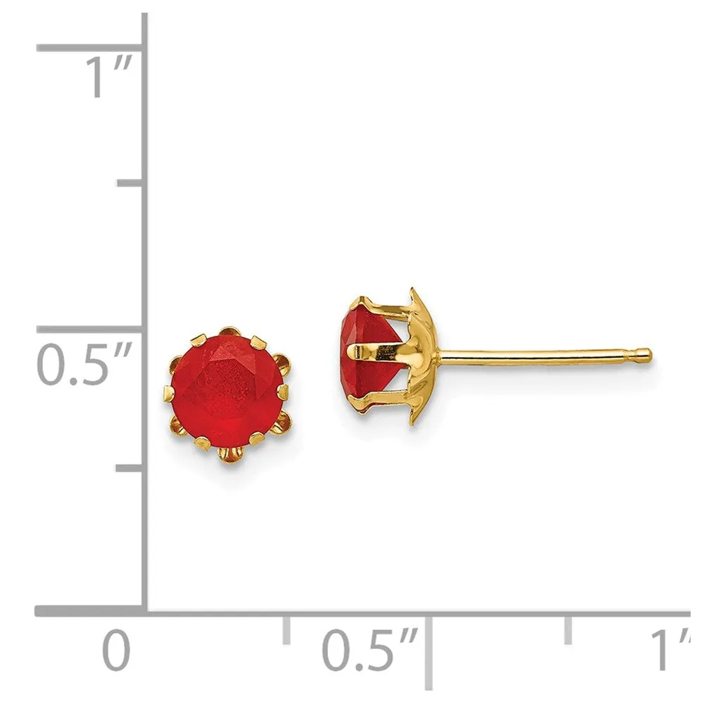 5mm Synthetic Ruby Birthstone Gold Stud Earrings for Kids