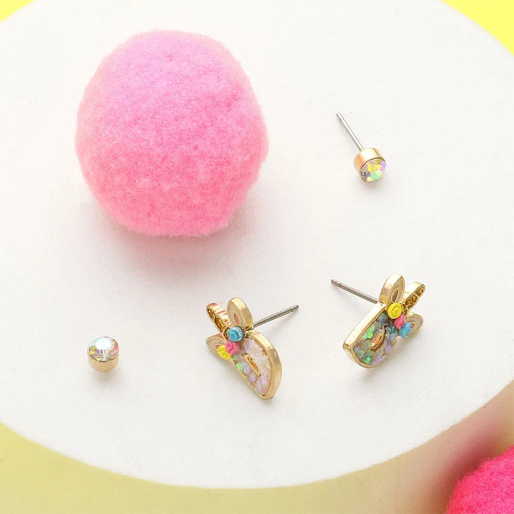 Kids Earrings Unicorn Monogram Stud Round Stone 2Pairs