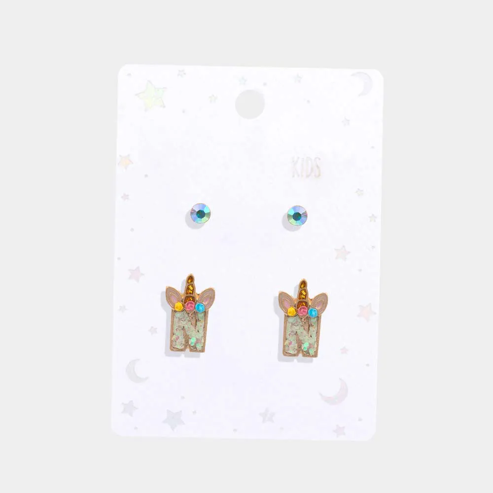 iLLASPARKZ Kids Unicorn Monogram Stud Earrings