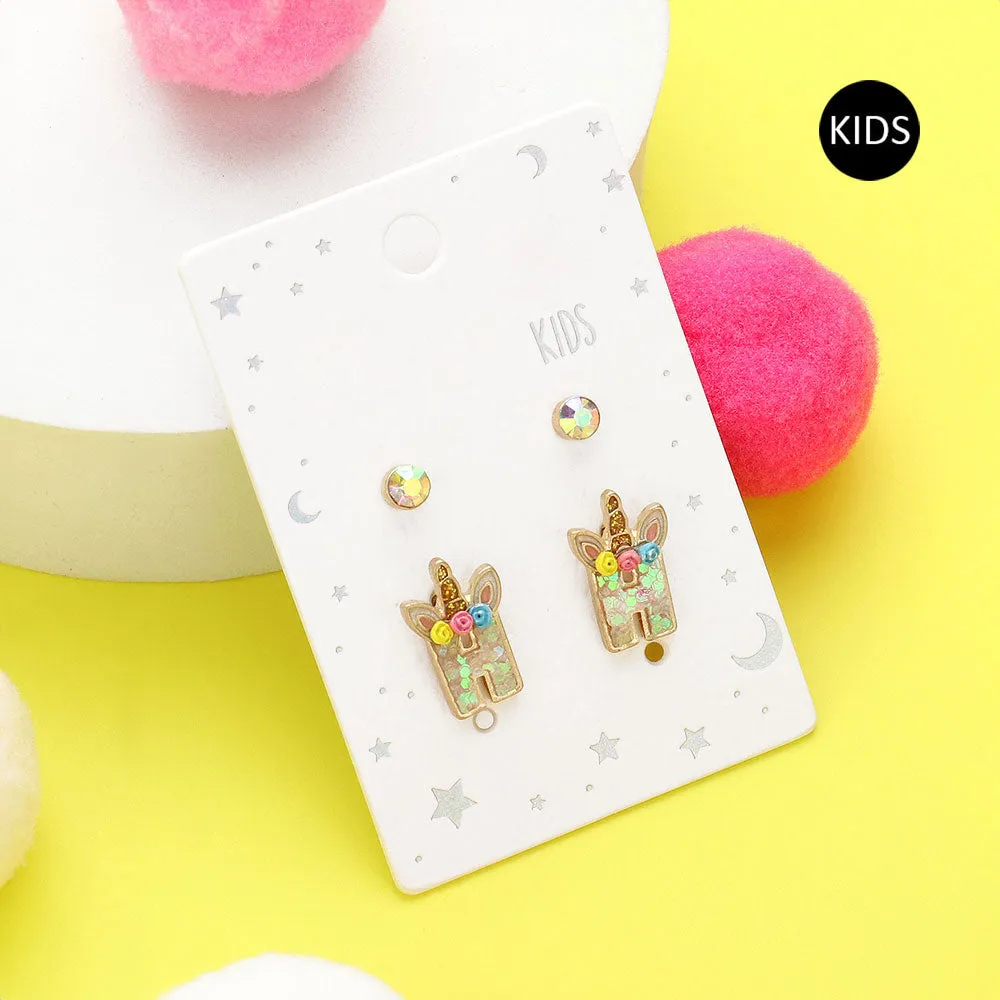 Kids Unicorn Monogram Stud Earrings Set