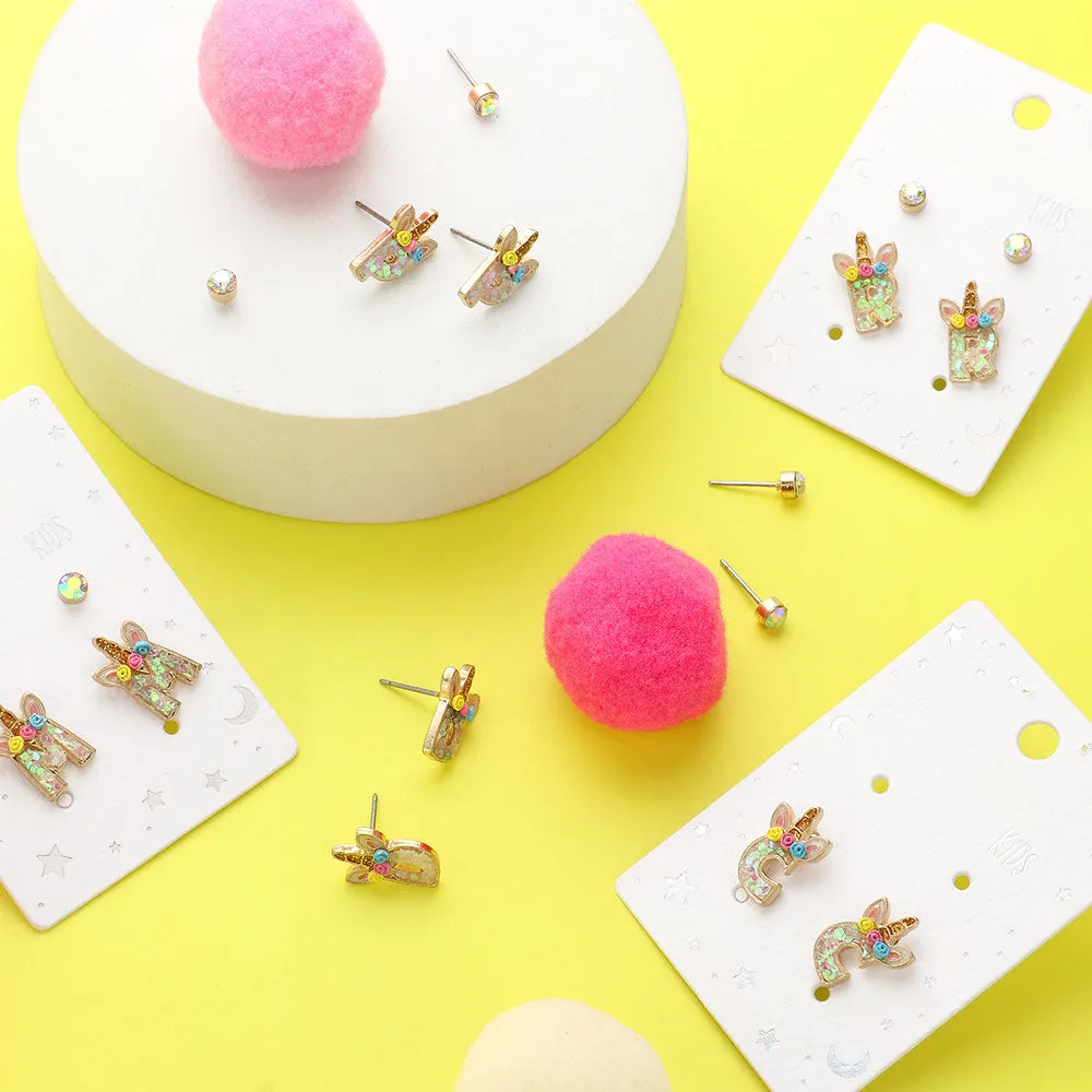 Kids Unicorn Monogram Stud Earrings Set