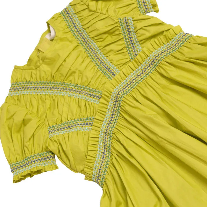 Green Kids Smocked Sunray Dress by Tia Cibani