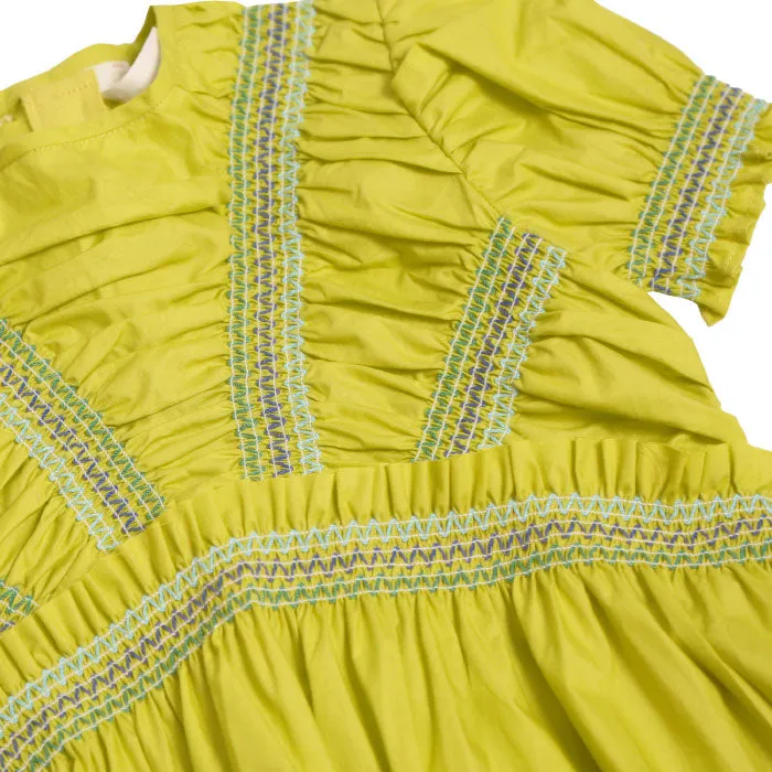 Green Kids Smocked Sunray Dress by Tia Cibani