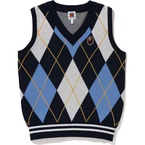 Kids Argyle Knit Vest with Ape Head Patch