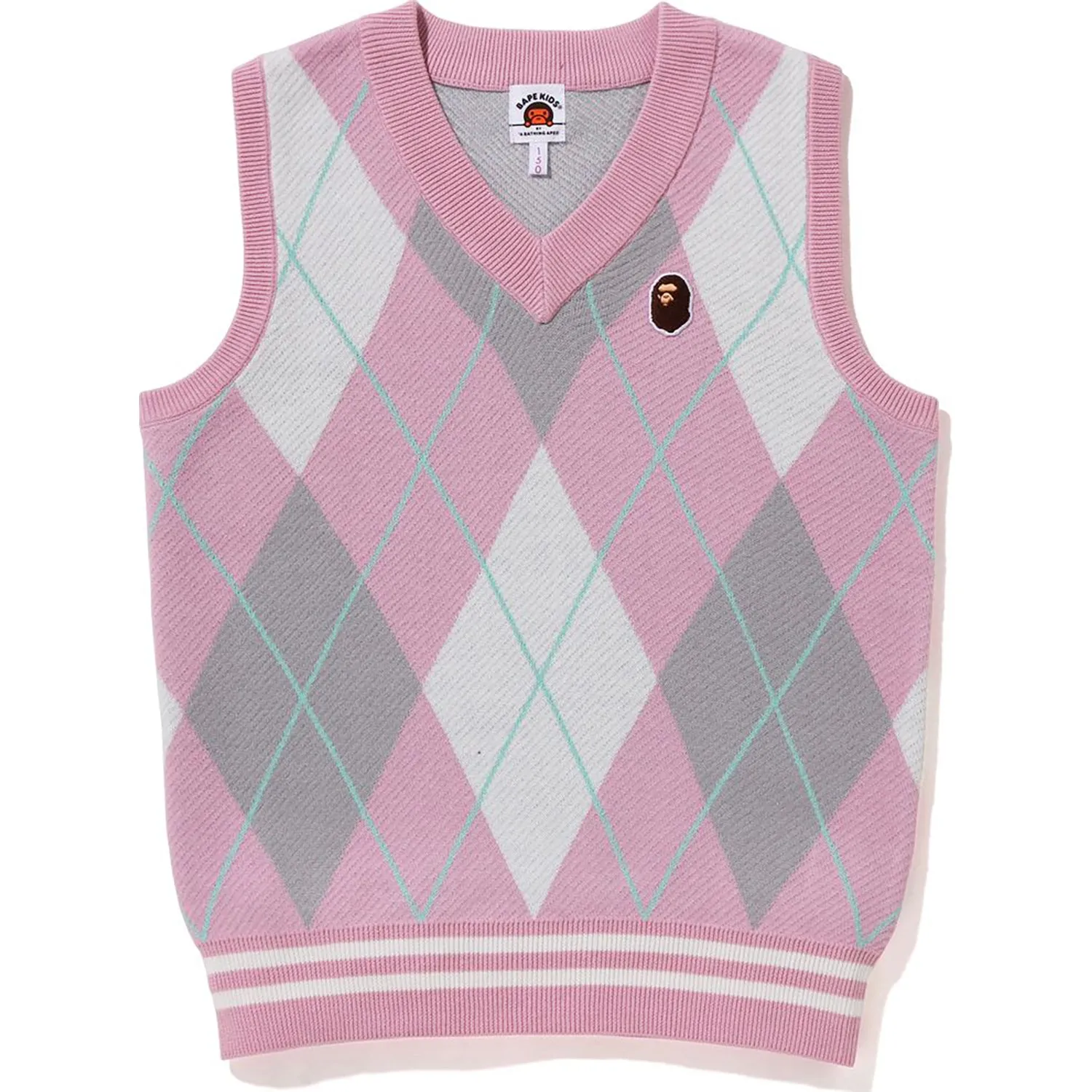 Kids Argyle Knit Vest with Ape Head Patch