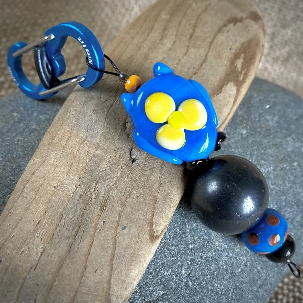 Shungite Owl Clip-on Blue Orange Lampwork Glass Bead