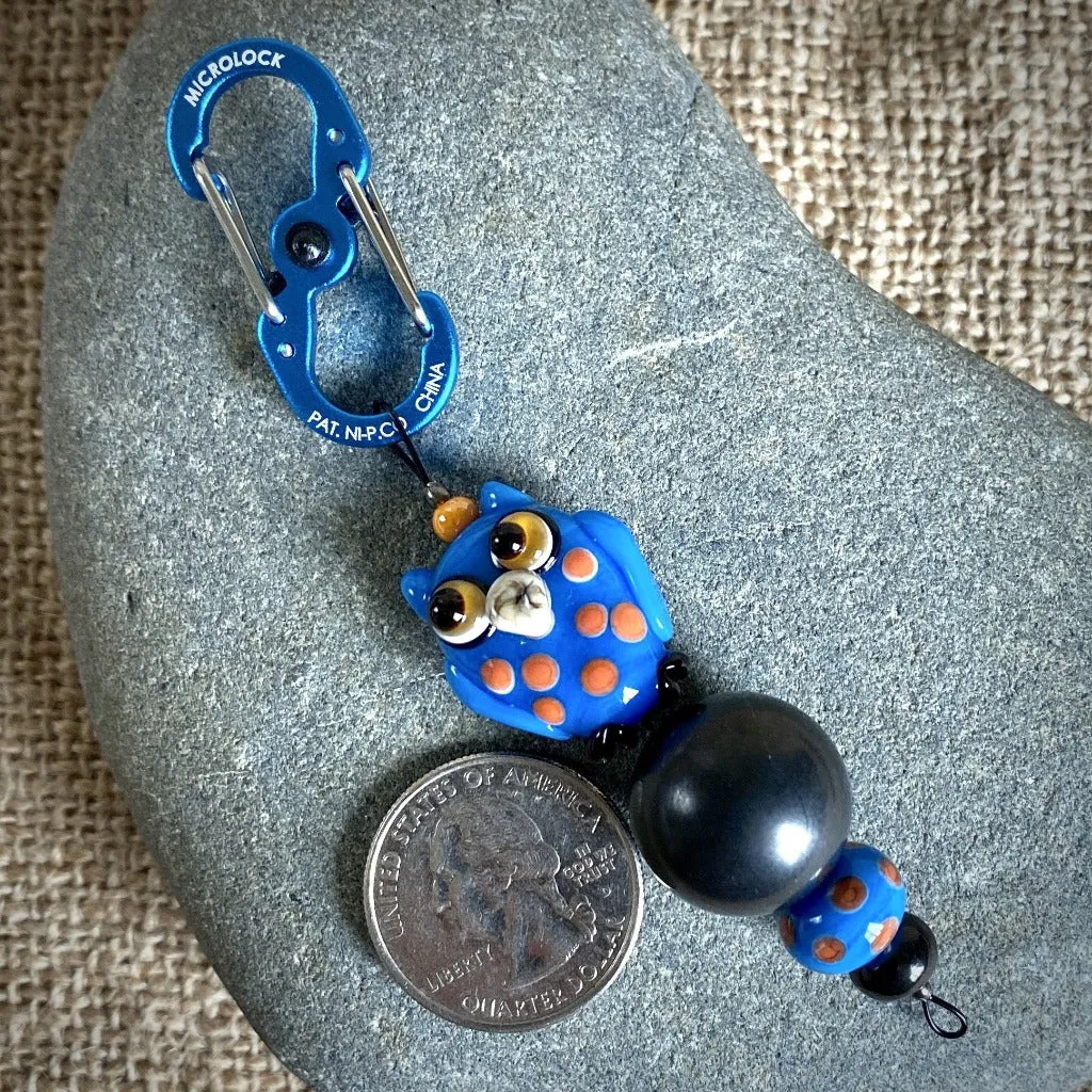 Shungite Owl Clip-on Blue Orange Lampwork Glass Bead