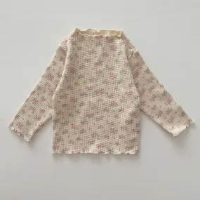 [At Noon Exclusive] Kids Cozy Waffle Lettuce-edge Top (6m-6y) - Pink Floral