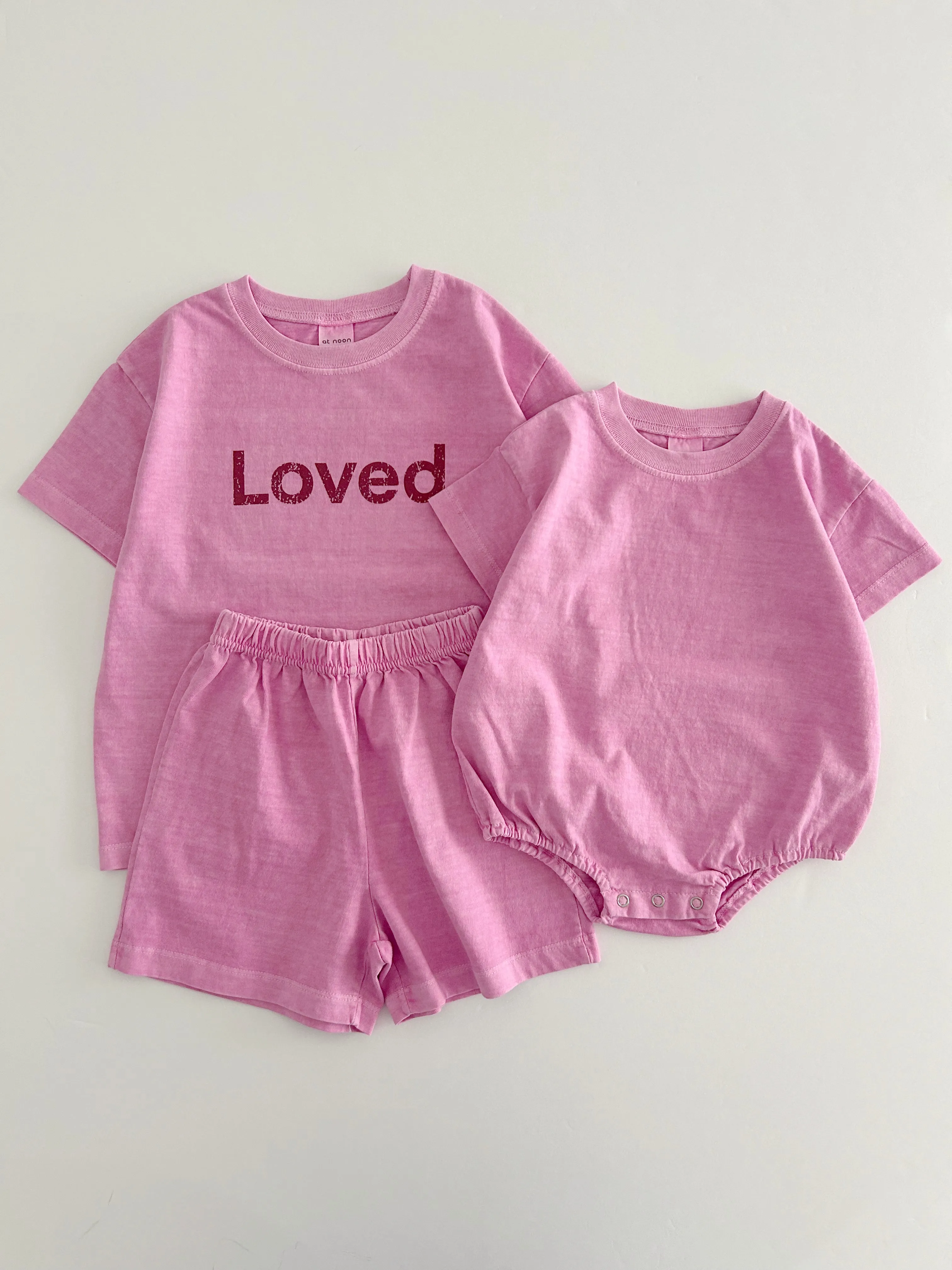 [At Noon Original Design] Kids Loved Garment-Dyed T-Shirt and Shorts Set (6m-7y) - 4 Colors