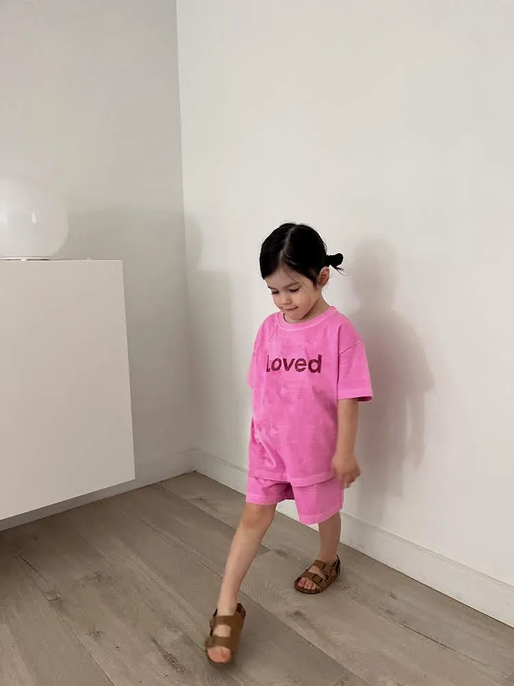 [At Noon Original Design] Kids Loved Garment-Dyed T-Shirt and Shorts Set (6m-7y) - 4 Colors