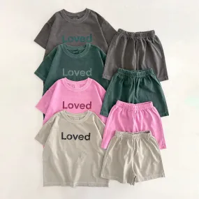 [At Noon Original Design] Kids Loved Garment-Dyed T-Shirt and Shorts Set (6m-7y) - 4 Colors