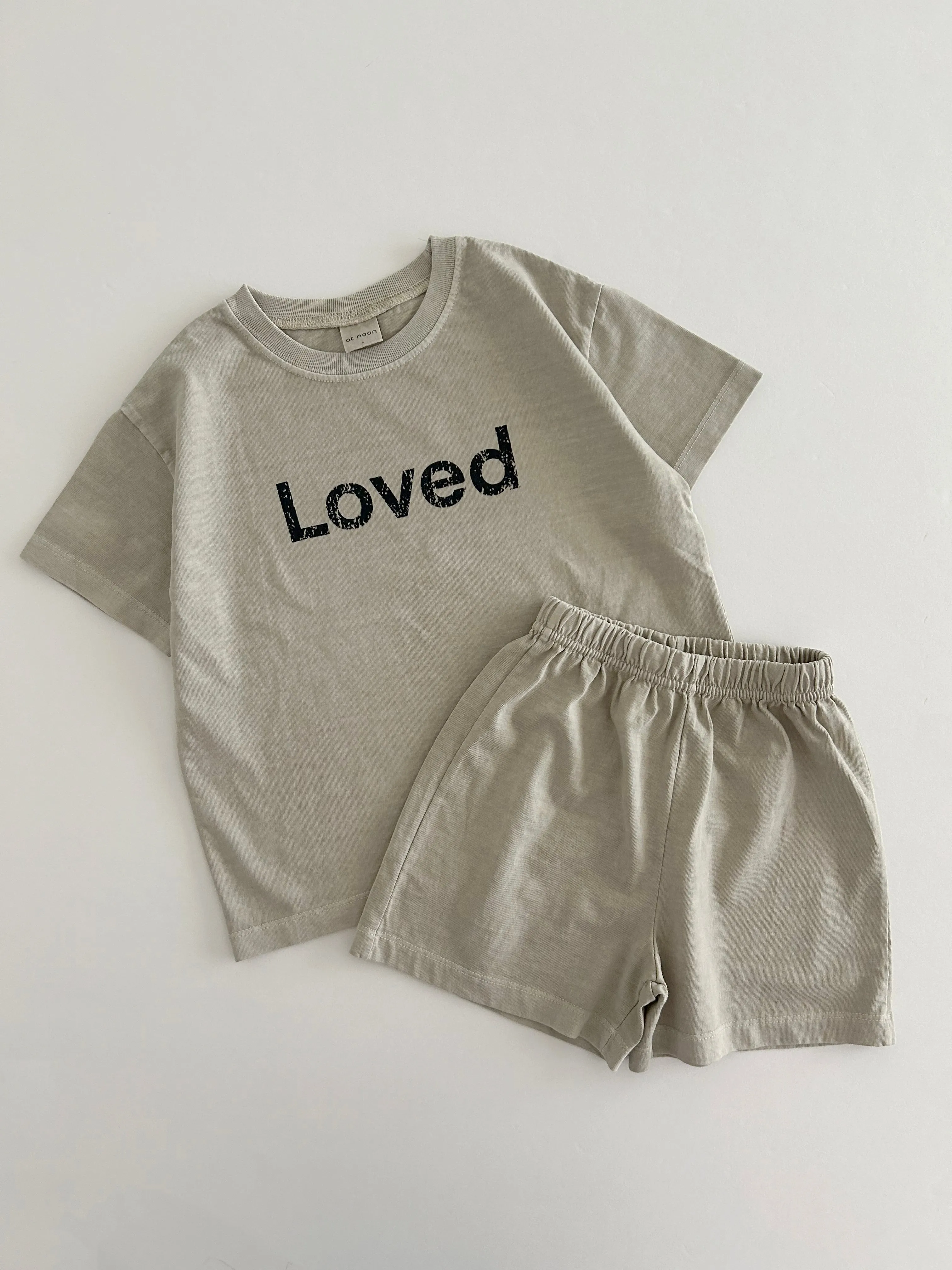 [At Noon Original Design] Kids Loved Garment-Dyed T-Shirt and Shorts Set (6m-7y) - 4 Colors