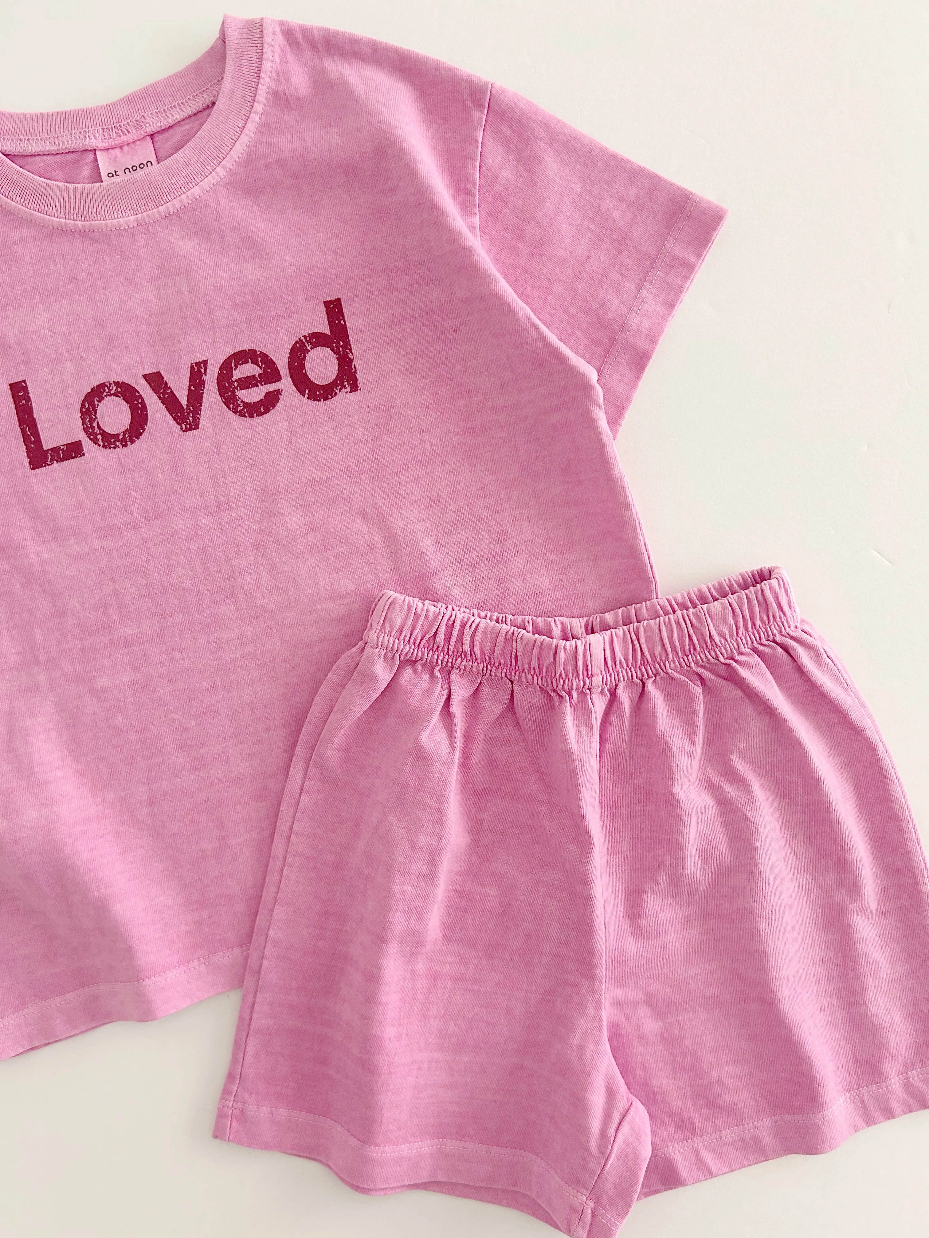 [At Noon Original Design] Kids Loved Garment-Dyed T-Shirt and Shorts Set (6m-7y) - 4 Colors