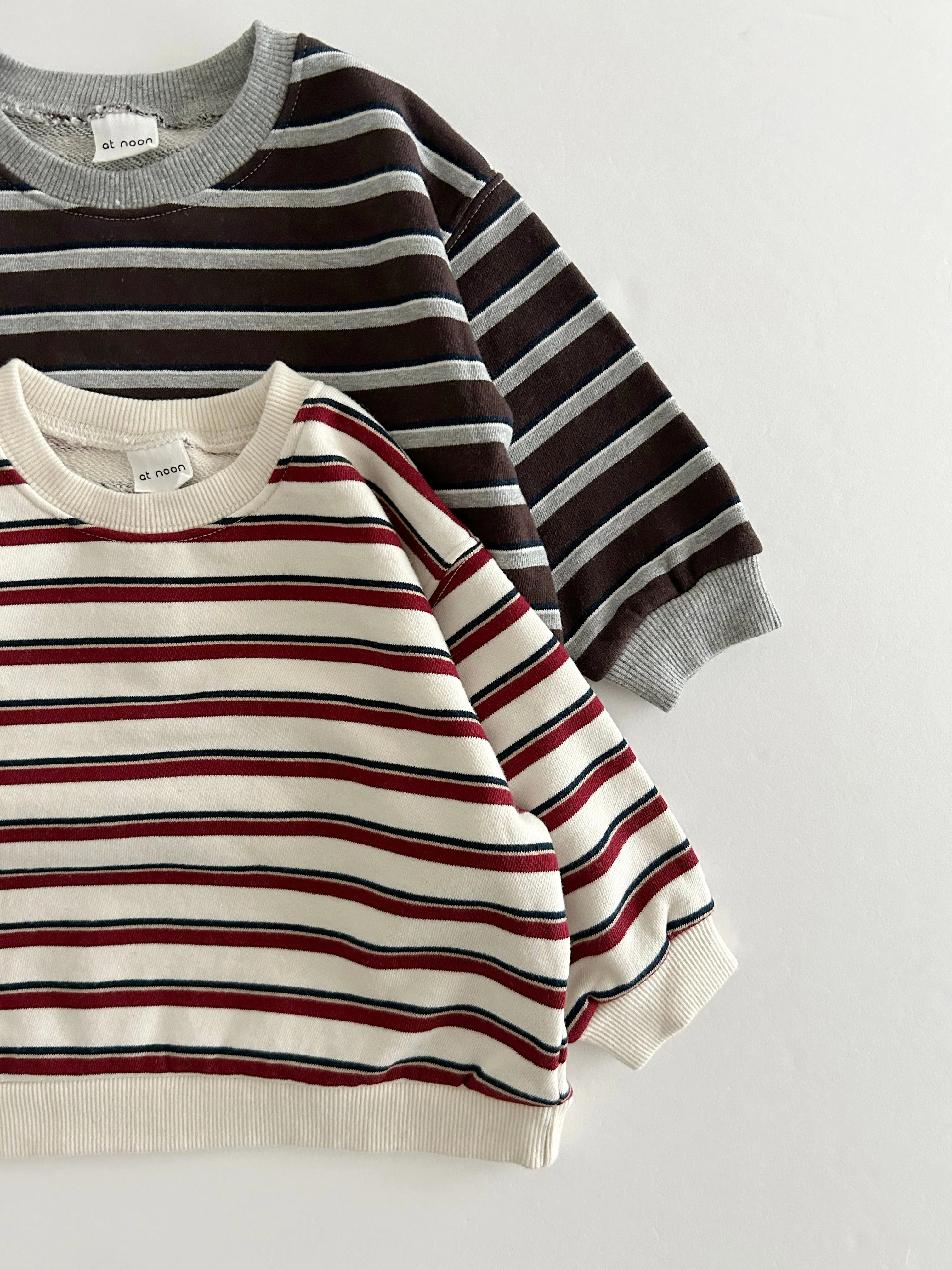 [At Noon Original Design] Kids Soft French Terry Cotton Stripe Sweatshirt (6m-7y) - 4 Colors