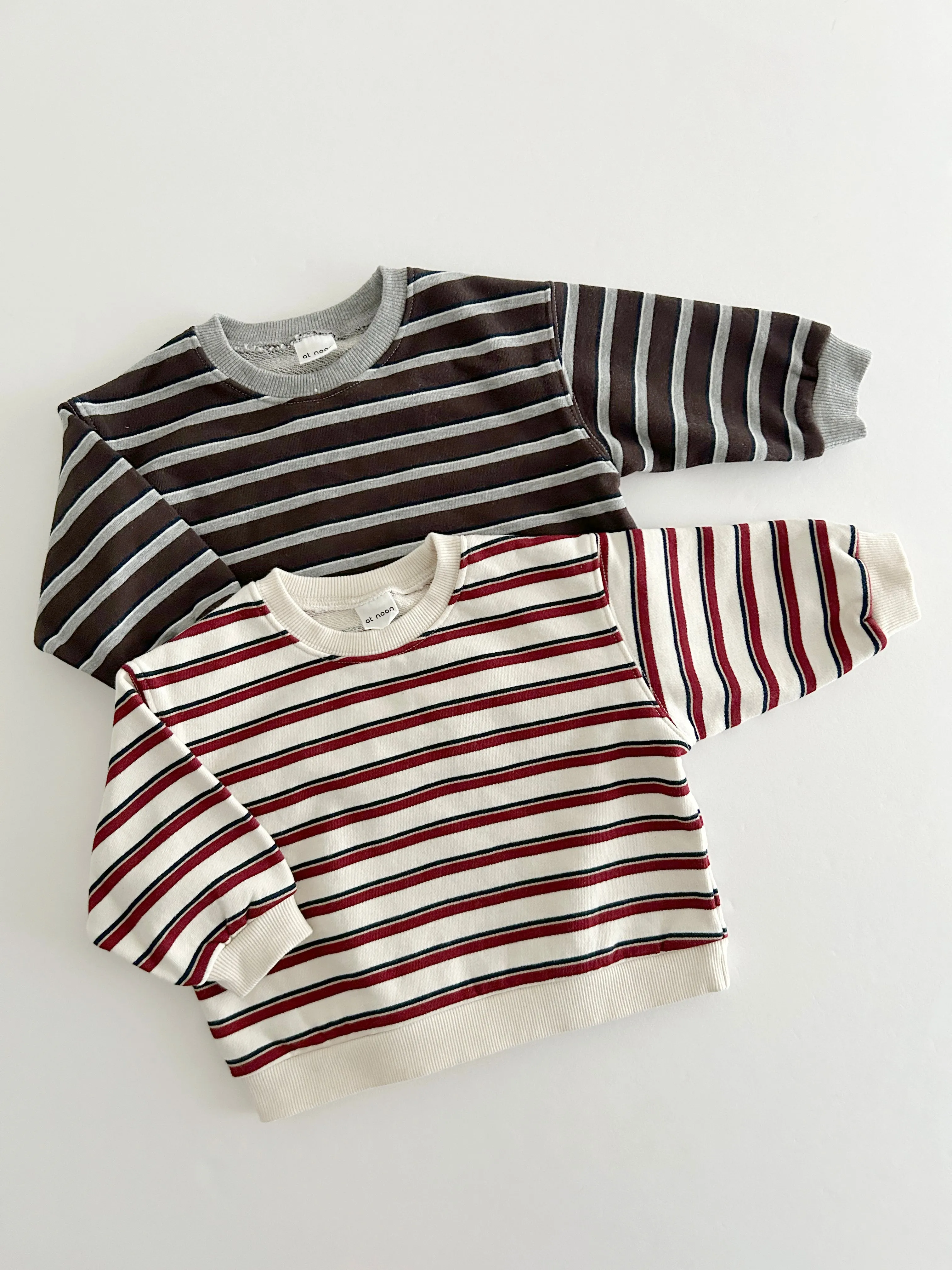 [At Noon Original Design] Kids Soft French Terry Cotton Stripe Sweatshirt (6m-7y) - 4 Colors