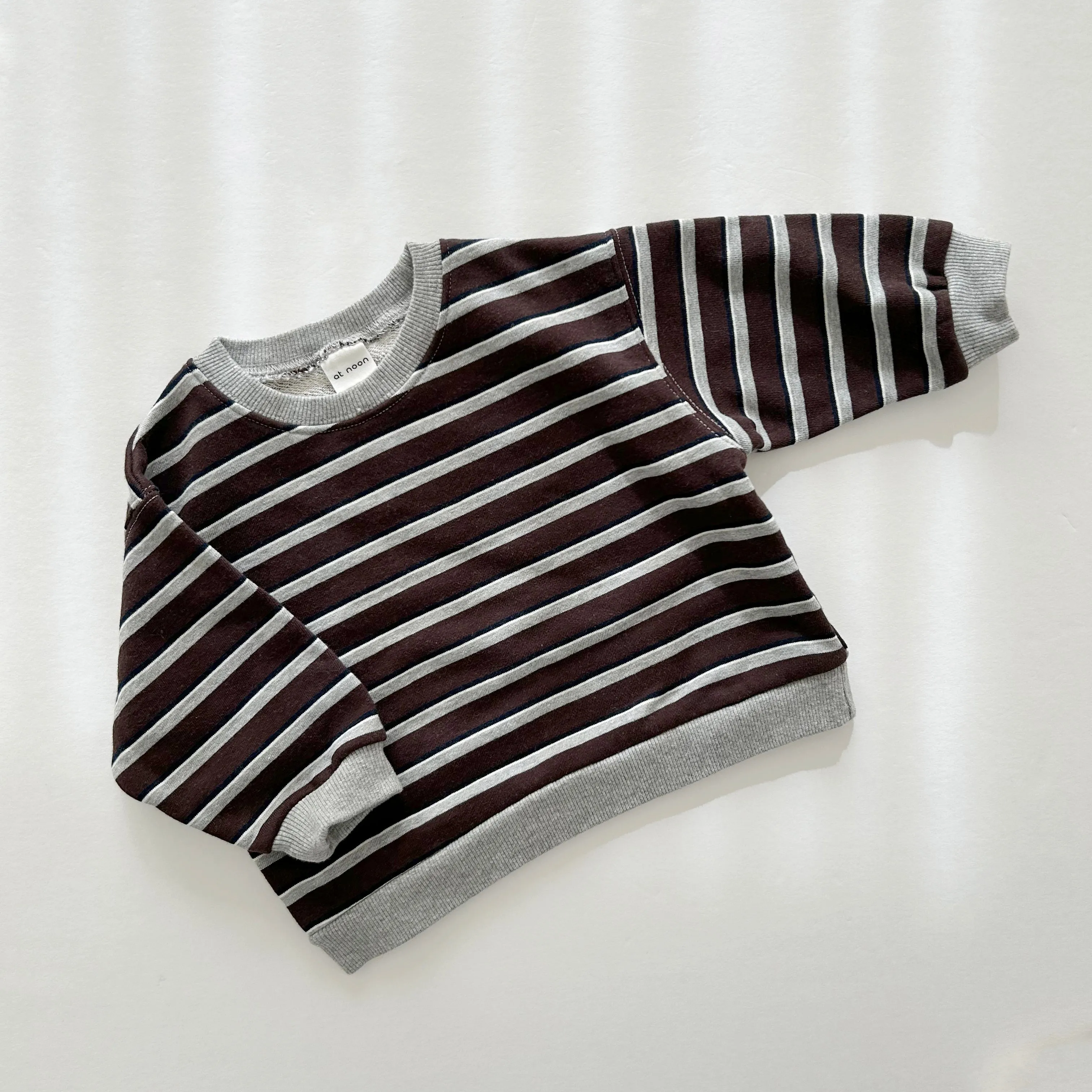 [At Noon Original Design] Kids Soft French Terry Cotton Stripe Sweatshirt (6m-7y) - 4 Colors