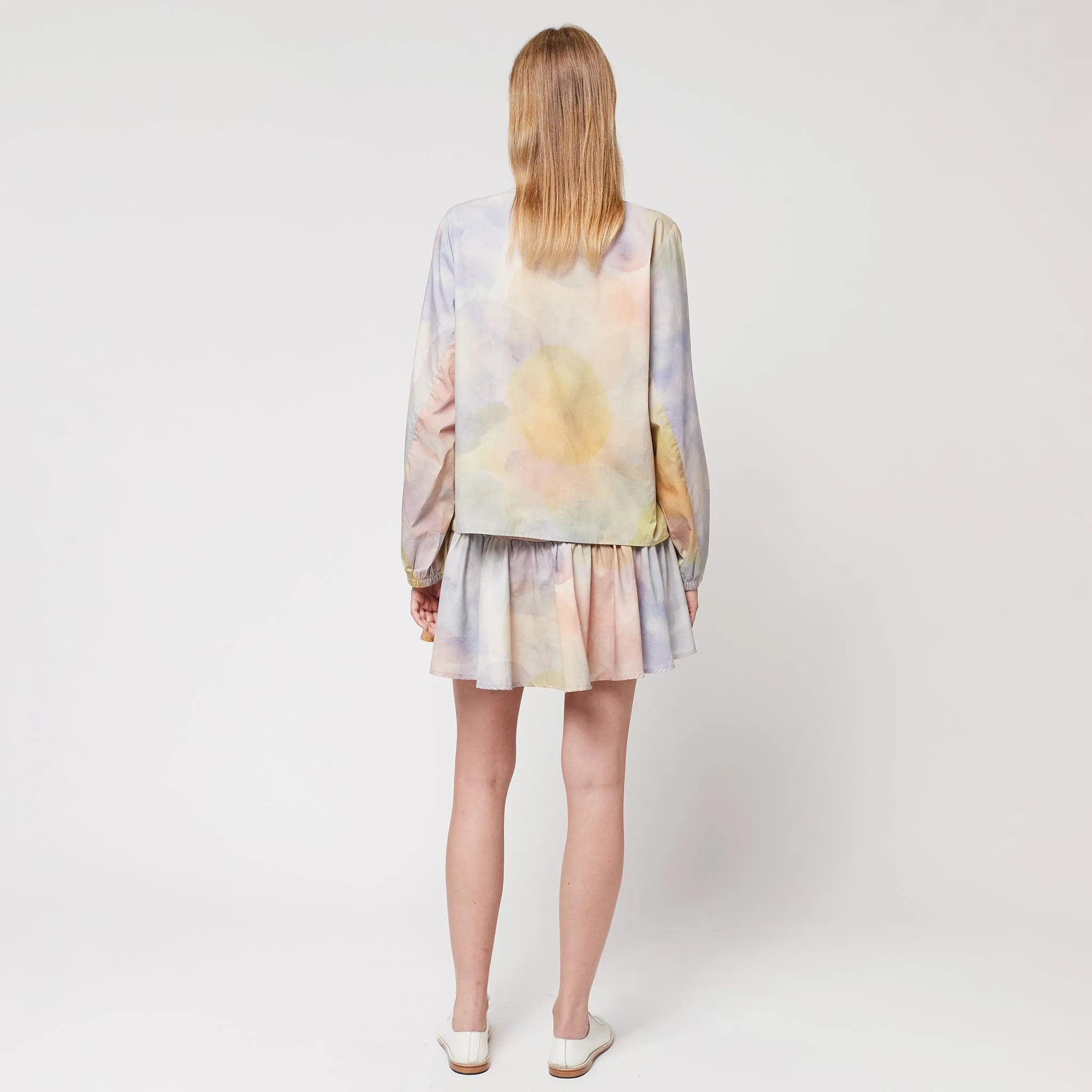 Woman Ruffle Skirt with Multicolour Skylight Print