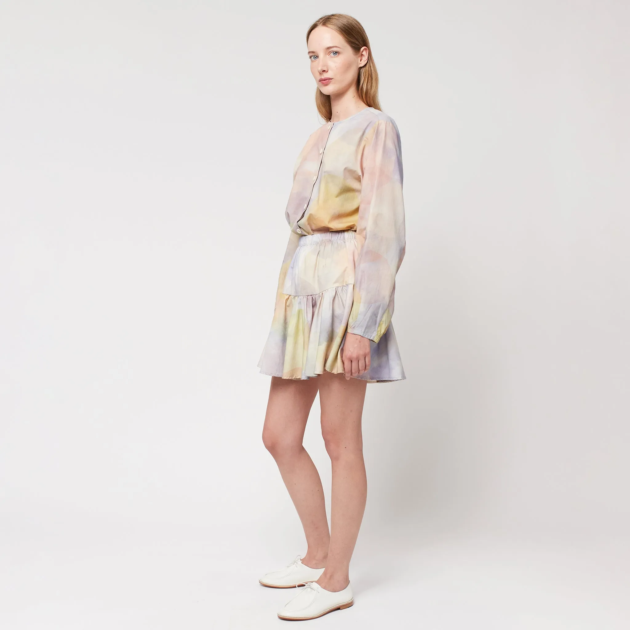 Woman Ruffle Skirt with Multicolour Skylight Print