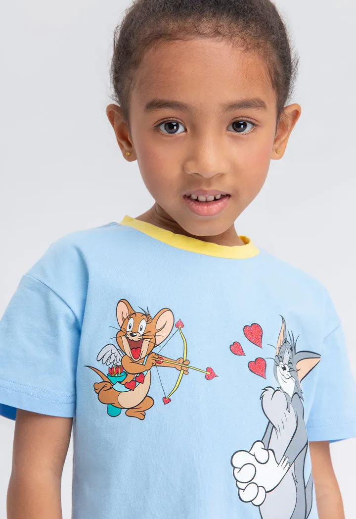 Contrast Neck Tom And Jerry Ribbed T-Shirt