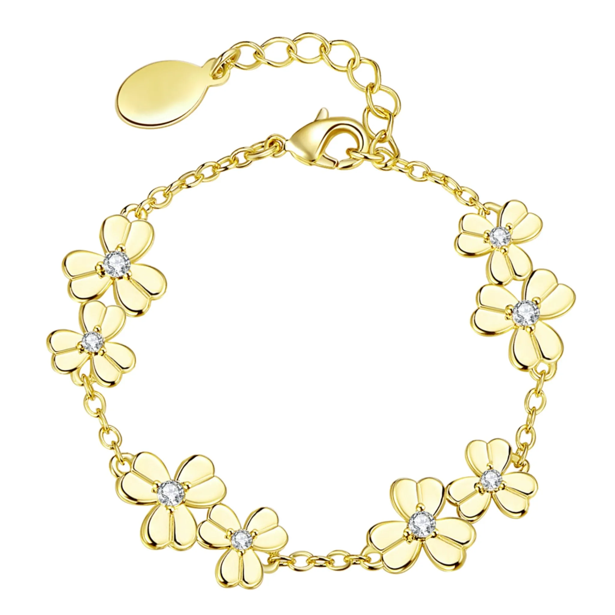 Gold Plated Double Flower Bracelet with CZ Stone