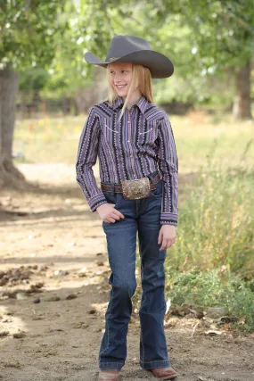 Kids Purple Western Print Long Sleeve Shirt Cinch