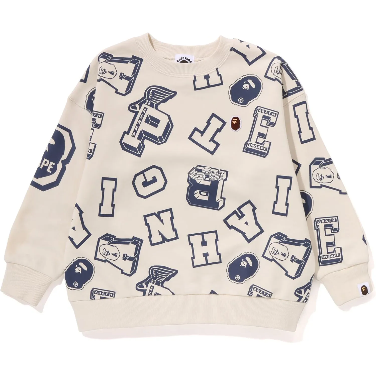 Loose Fit Crewneck Kids College Logo Pattern