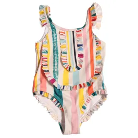 Rainbow Stripes Kids Marina Ruffle Swimsuit by Tia Cibani