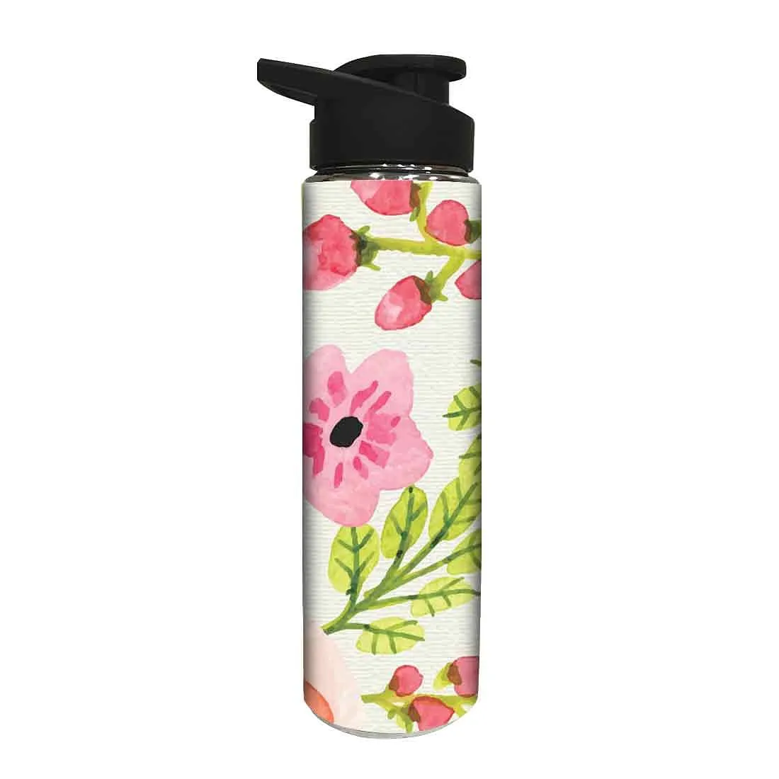 Designer Sipper Steel Water Bottle for Kids -  Pink Flower