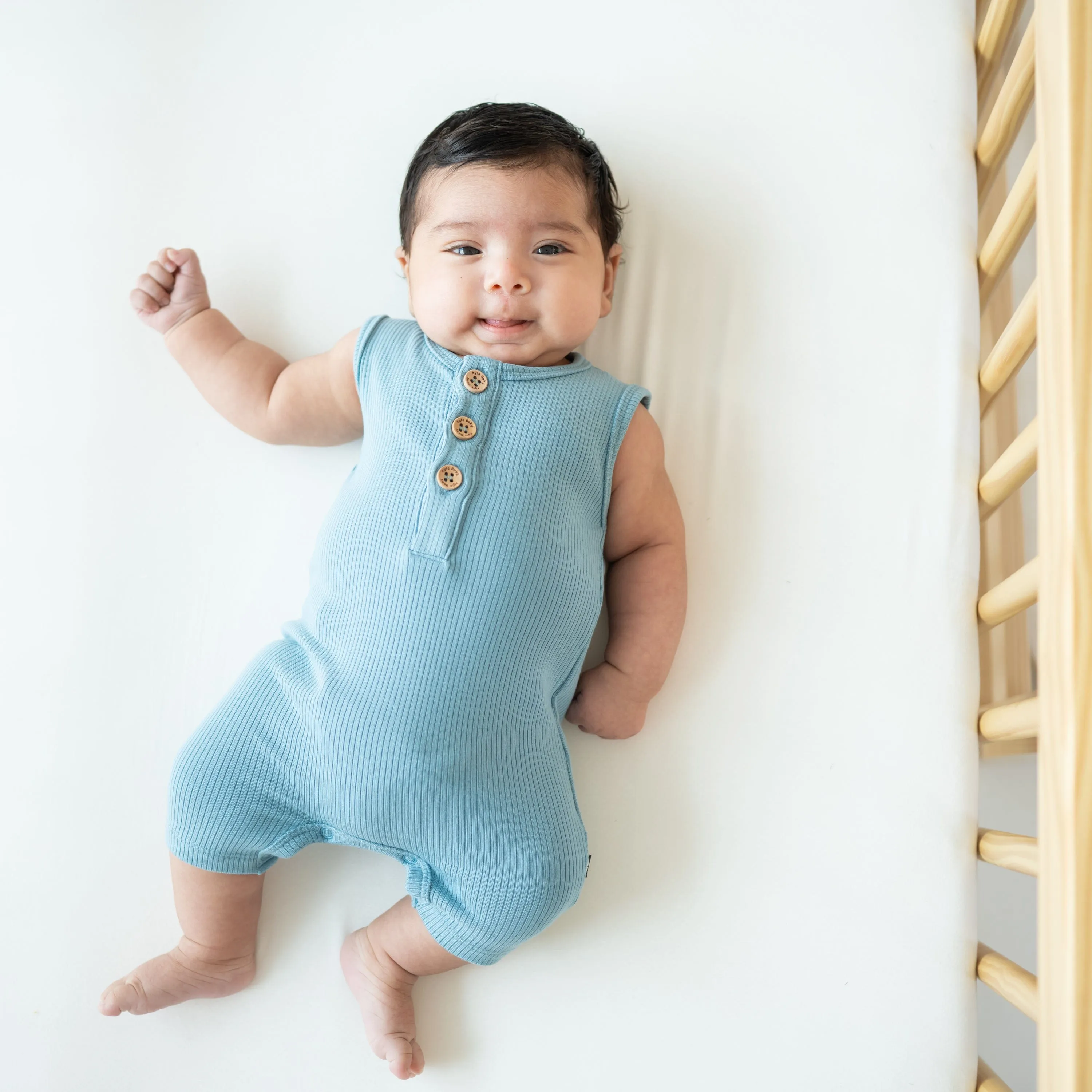 Blue Sleeveless Ribbed Romper