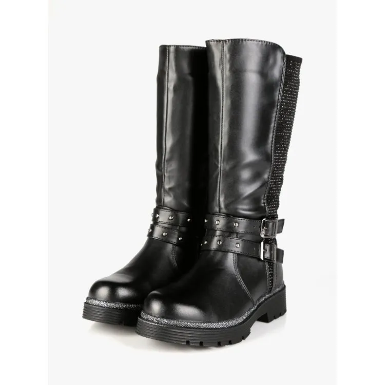 Girls' Black Zip Boots