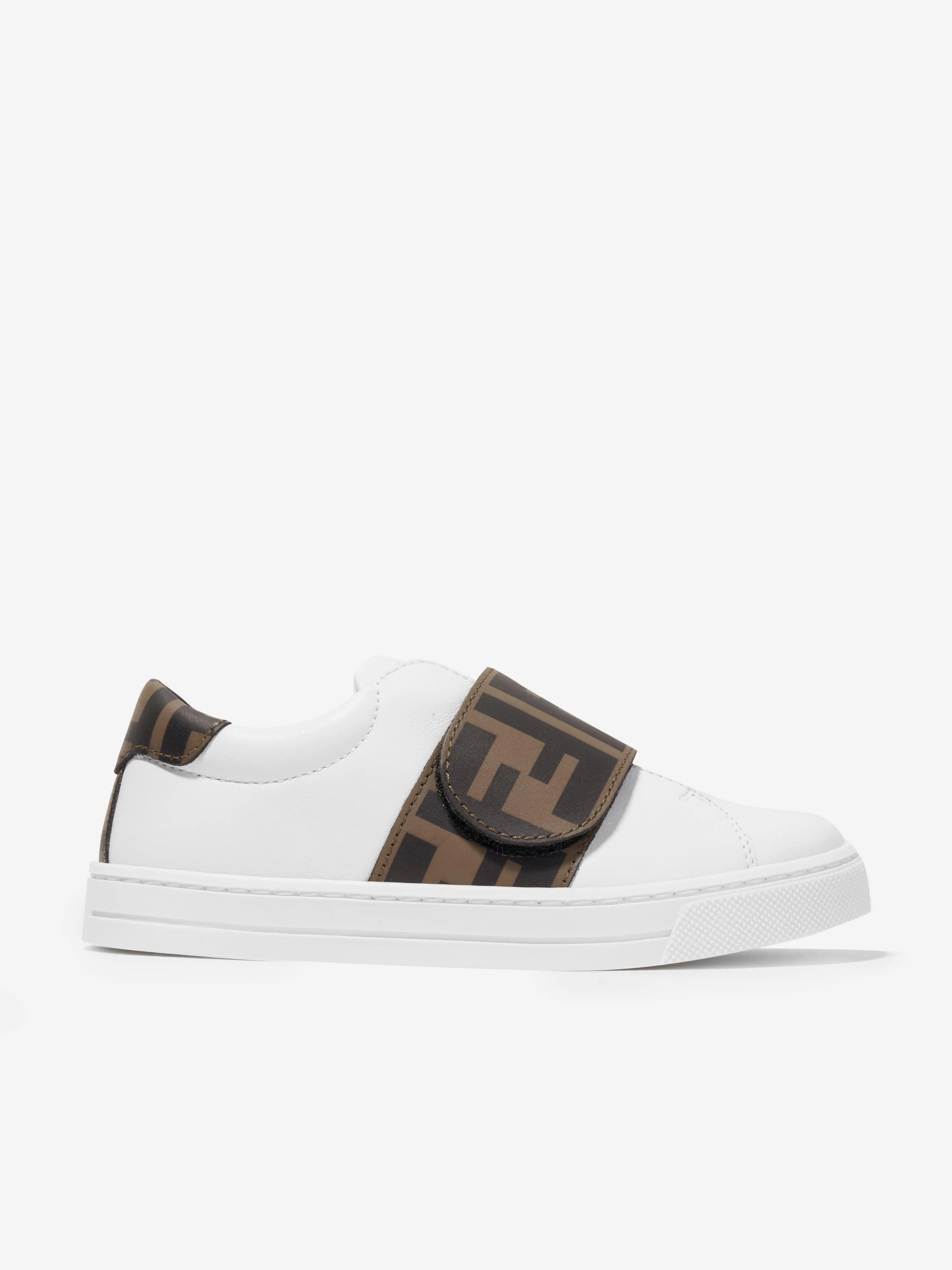 Fendi Kids - Kids Leather FF Logo Strap Trainers in White | Childsplay Clothing