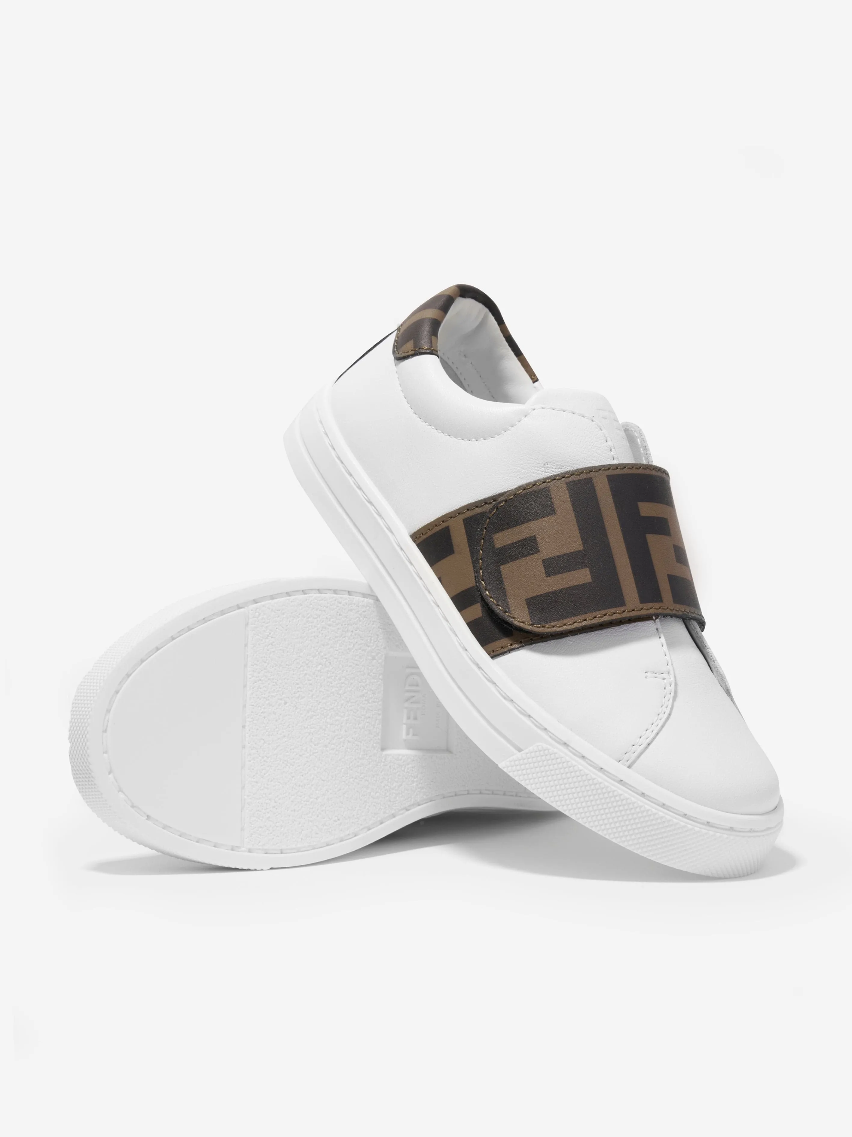 Fendi Kids - Kids Leather FF Logo Strap Trainers in White | Childsplay Clothing