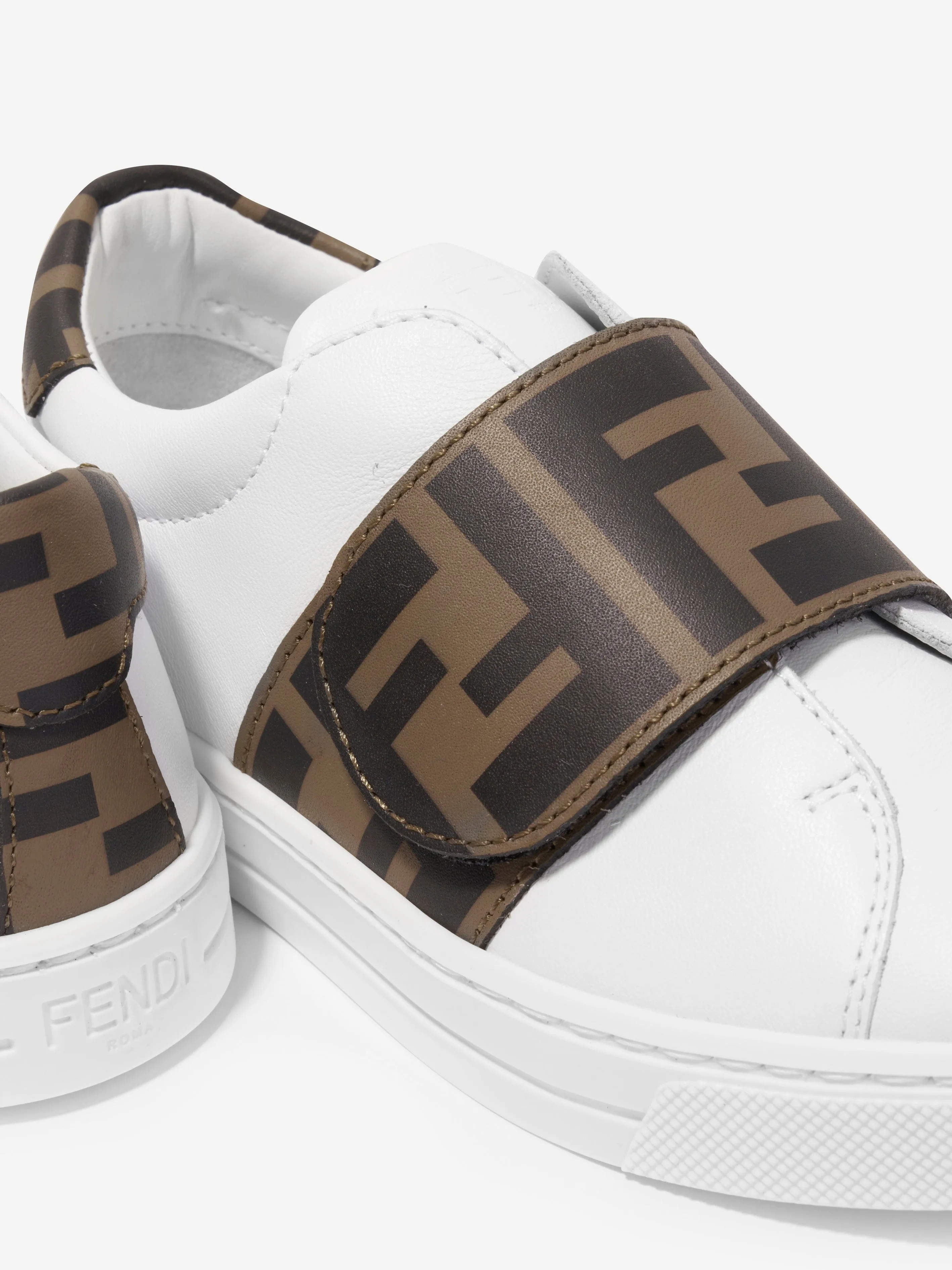 Fendi Kids - Kids Leather FF Logo Strap Trainers in White | Childsplay Clothing