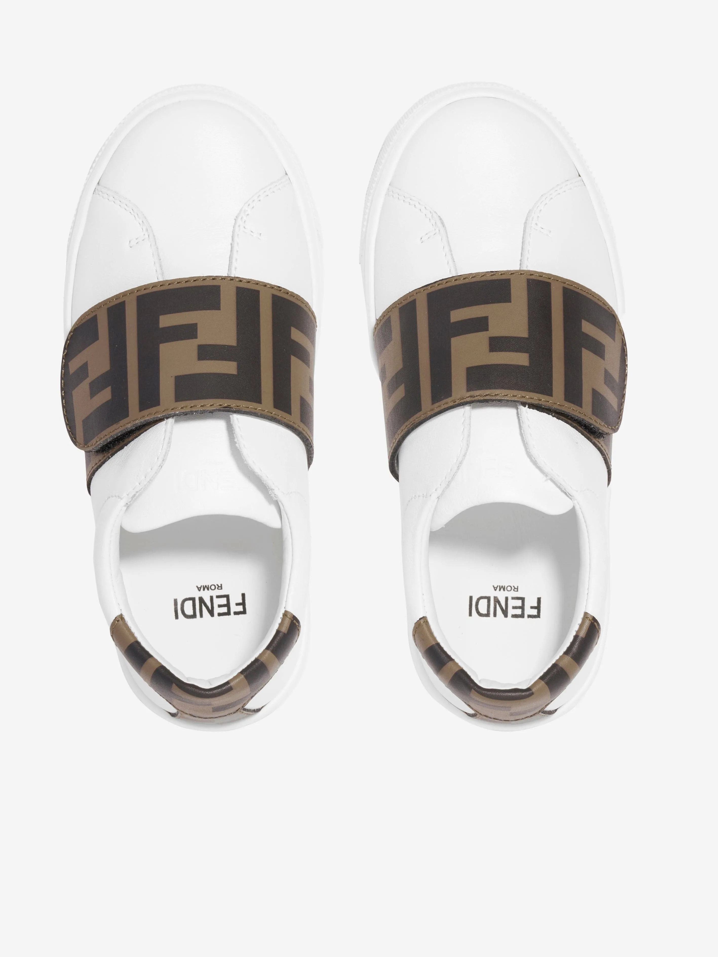 Fendi Kids - Kids Leather FF Logo Strap Trainers in White | Childsplay Clothing