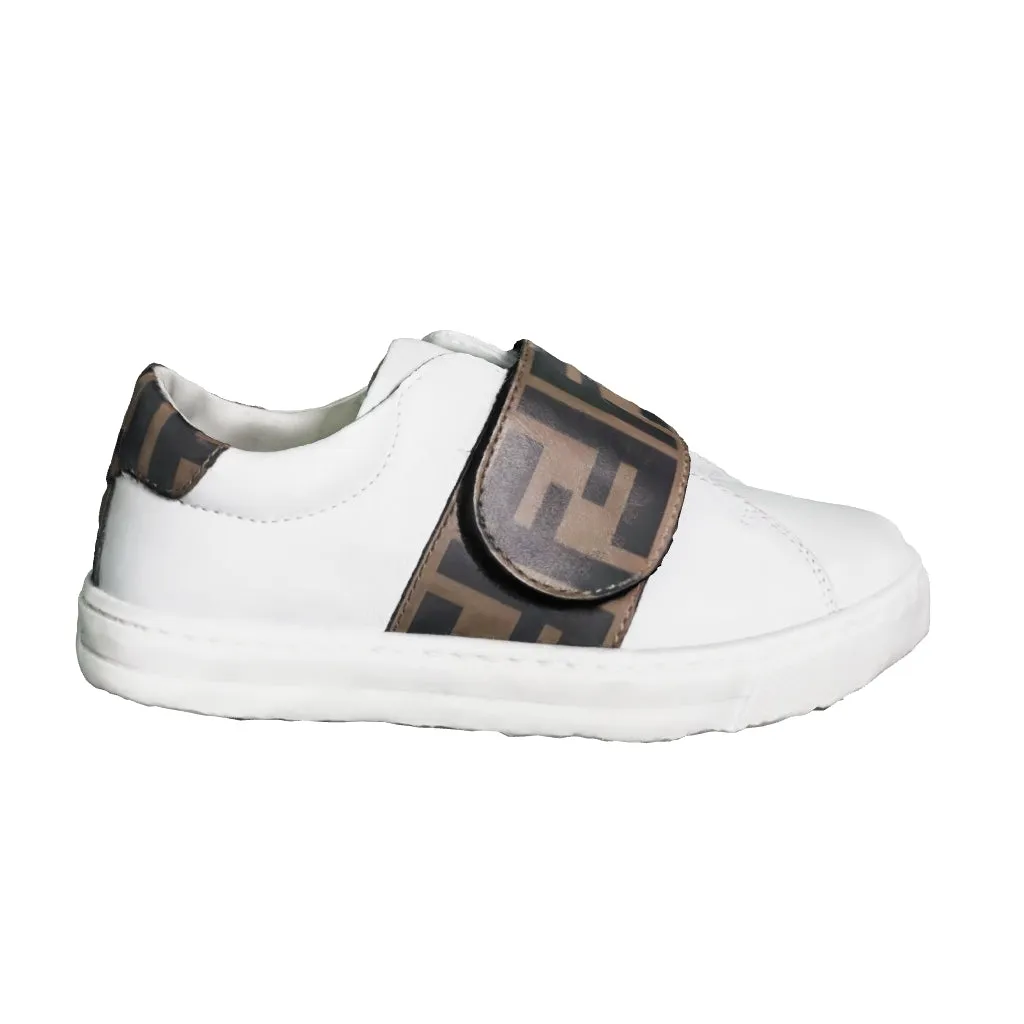 Fendi Kids - Kids Leather FF Logo Strap Trainers in White | Childsplay Clothing