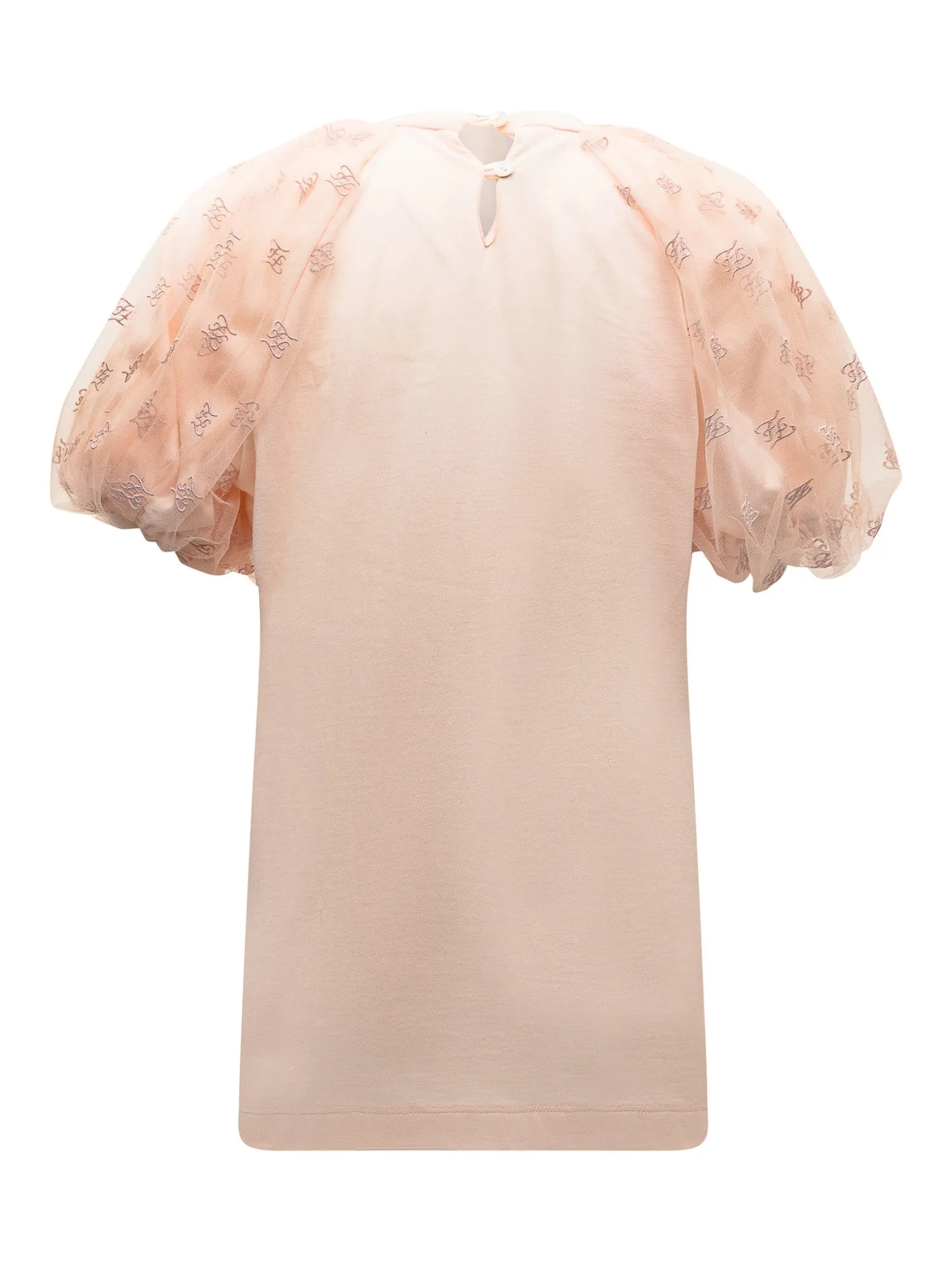 Fendi Kids Logo Embroidered Tulle-Sleeved Blouse