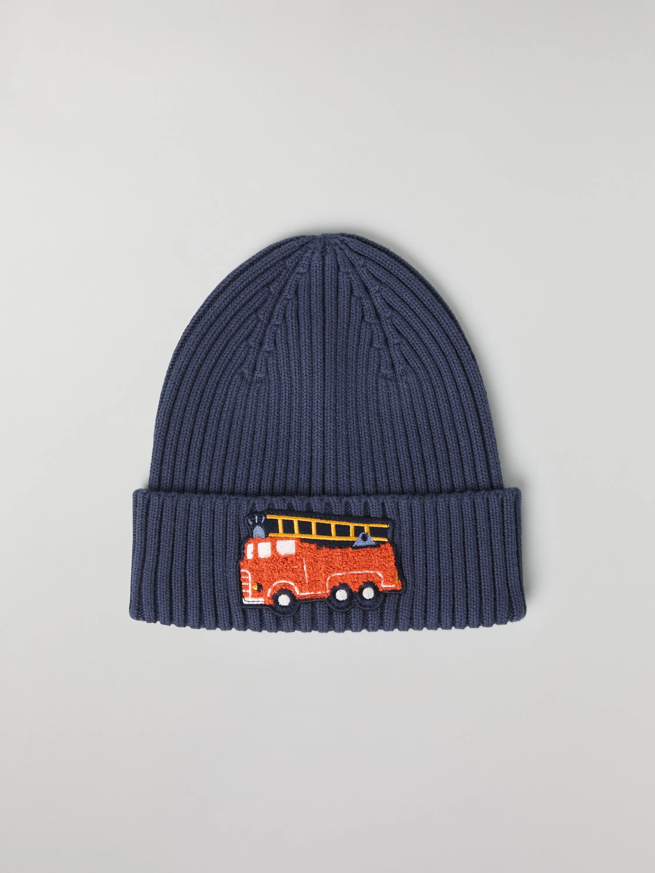 Fire Engine Applique Rib Knit Kids Hat