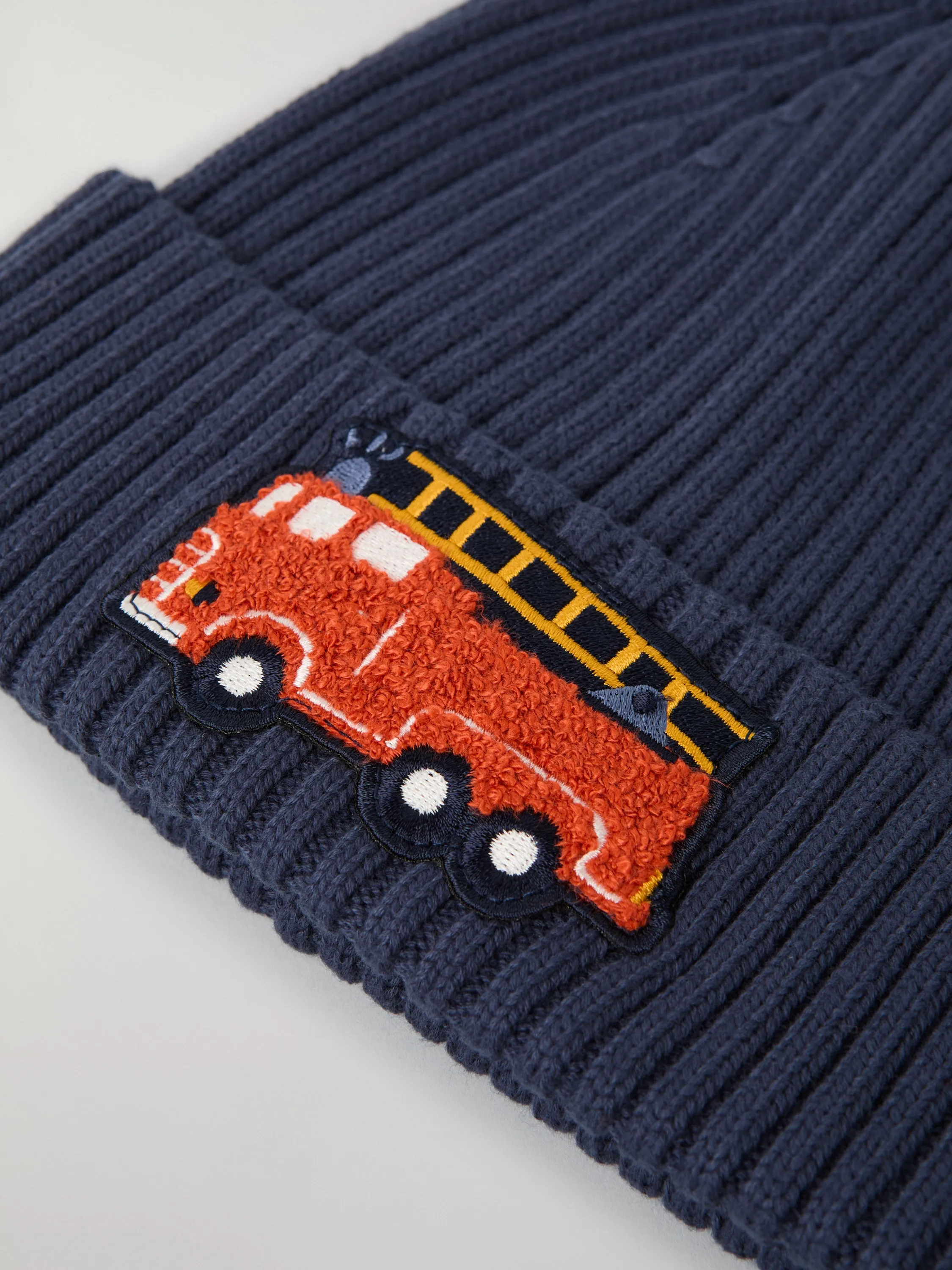 Fire Engine Applique Rib Knit Kids Hat