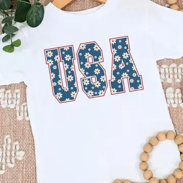 White USA Girls Floral Tee