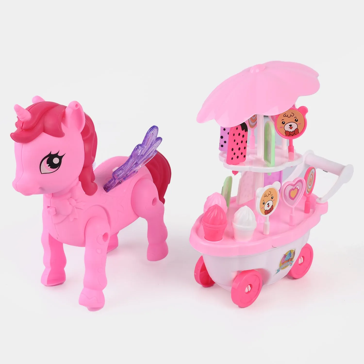 Playful Toy Set: Funny Pony Ice Cream Car with Light & Sound Effects