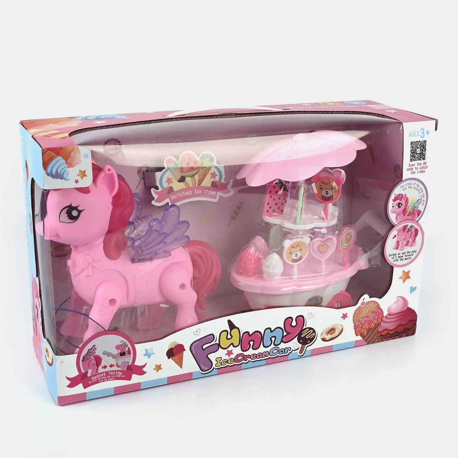 Playful Toy Set: Funny Pony Ice Cream Car with Light & Sound Effects